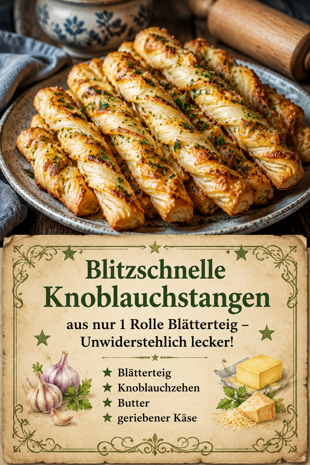 Blitzschnelle Knoblauchstangen aus nur 1 Rolle Blätterteig – Unwiderstehlich lecker!