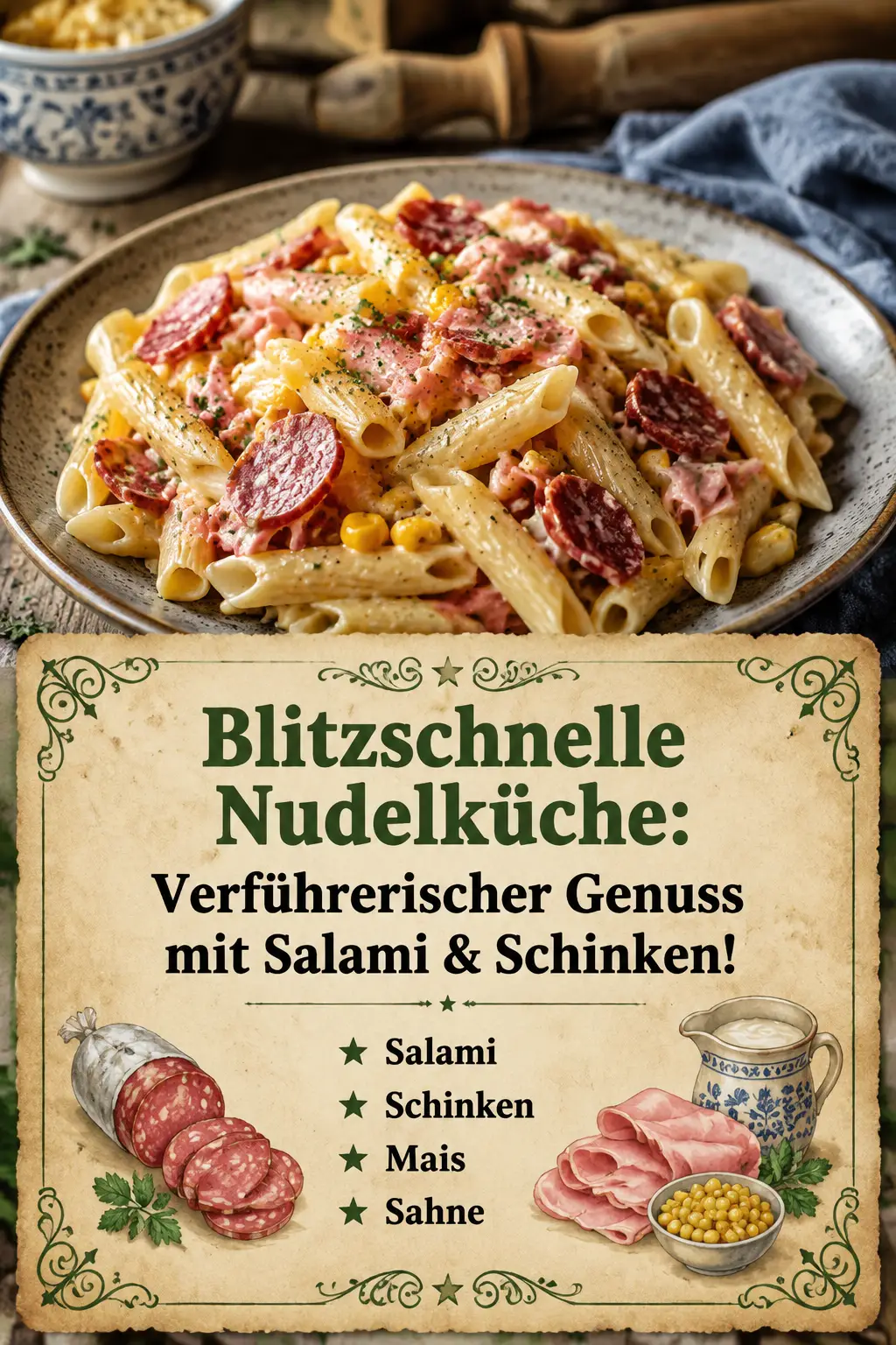 Blitzschnelle Nudelküche: Verführerischer Genuss mit Salami & Schinken!
