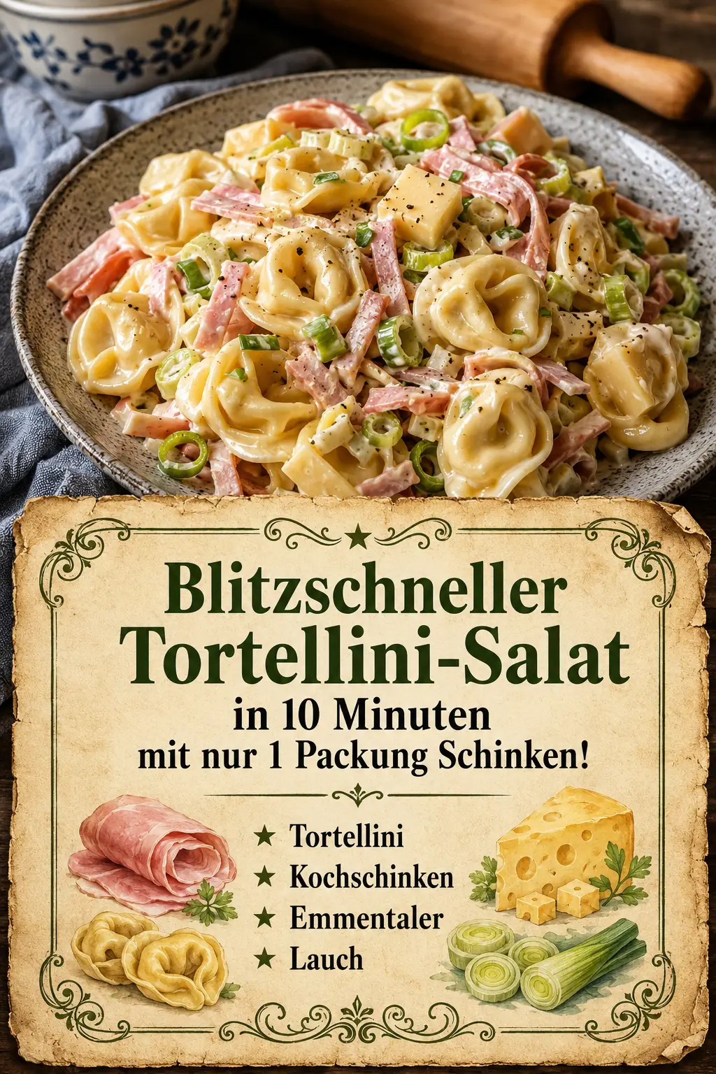 Blitzschneller Tortellini-Salat in 10 Minuten mit nur 1 Packung Schinken!