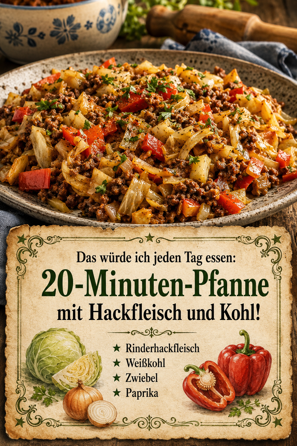 Das würde ich jeden Tag essen: 20-Minuten-Pfanne mit Hackfleisch und Kohl!