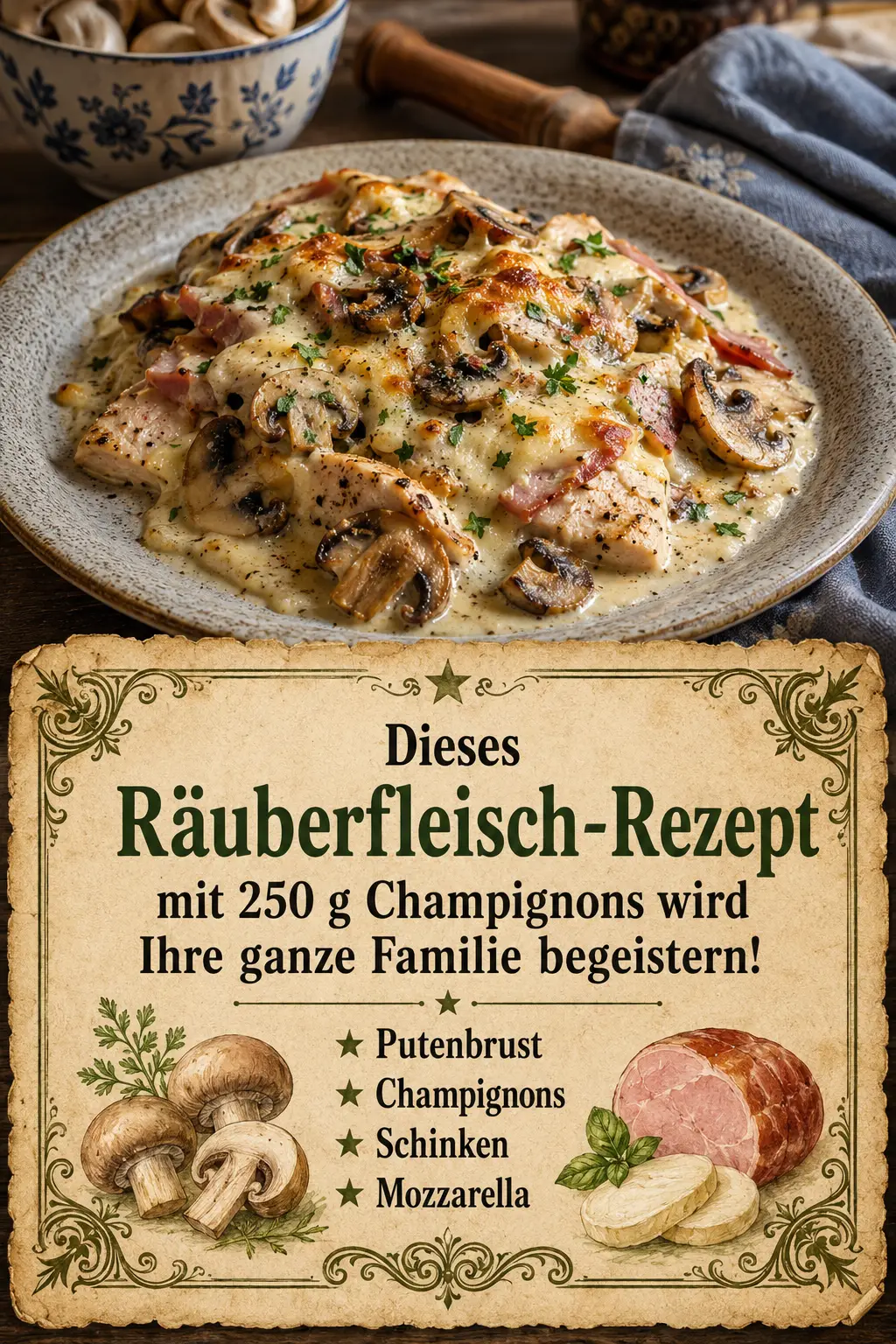 Dieses Räuberfleisch-Rezept mit 250 g Champignons wird Ihre ganze Familie begeistern!