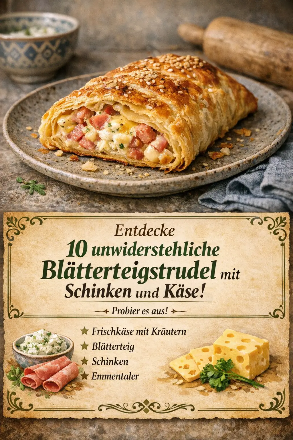 Entdecke 10 unwiderstehliche Blätterteigstrudel mit Schinken und Käse!
