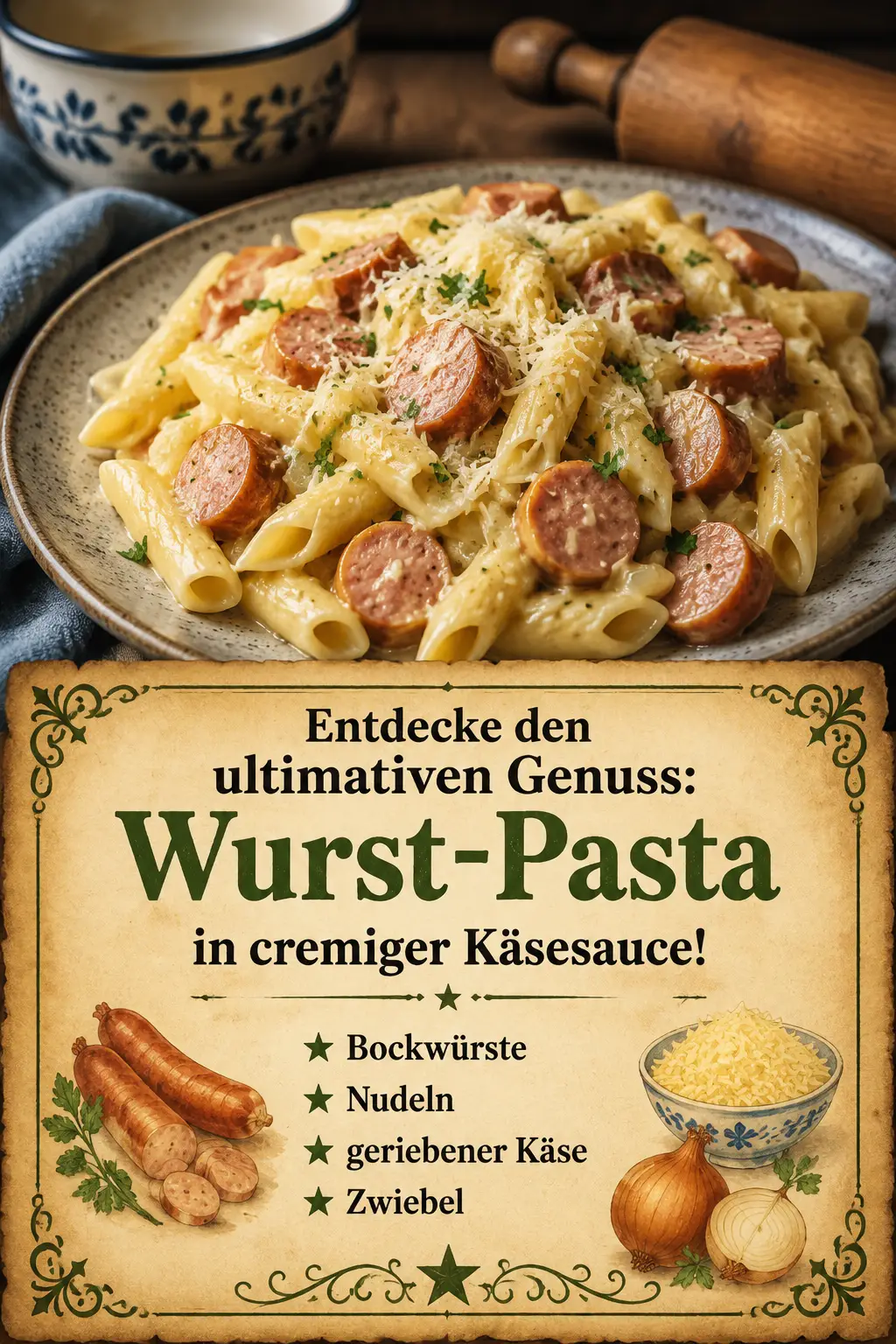 Entdecke den ultimativen Genuss: Wurst-Pasta in cremiger Käsesauce!