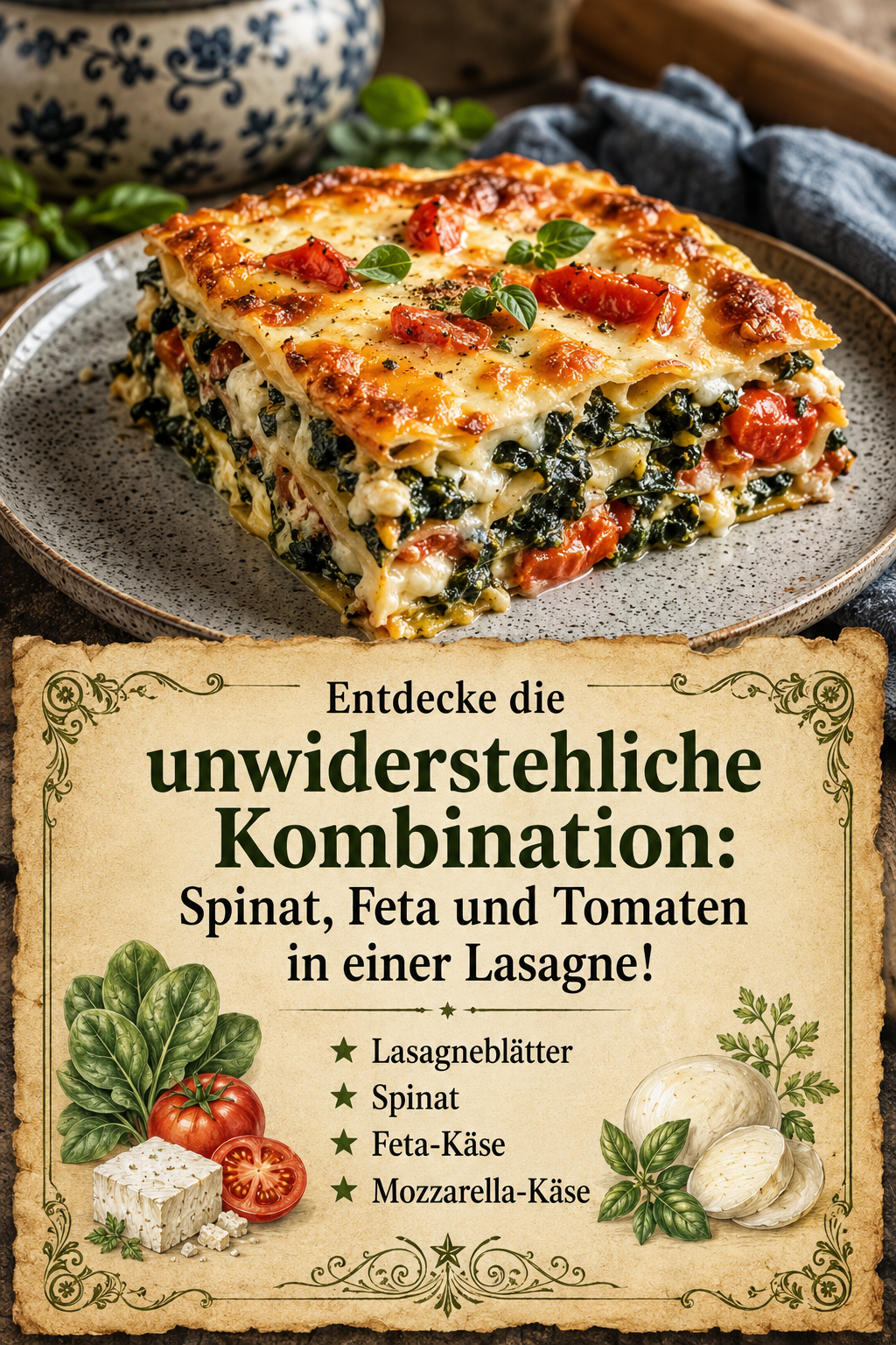 Entdecke die unwiderstehliche Kombination: Spinat, Feta und Tomaten in einer Lasagne!