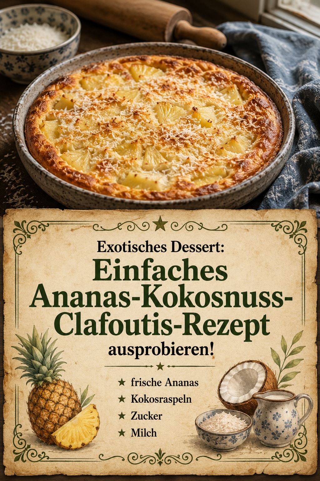 Exotisches Dessert: Einfaches Ananas-Kokosnuss-Clafoutis-Rezept ausprobieren!