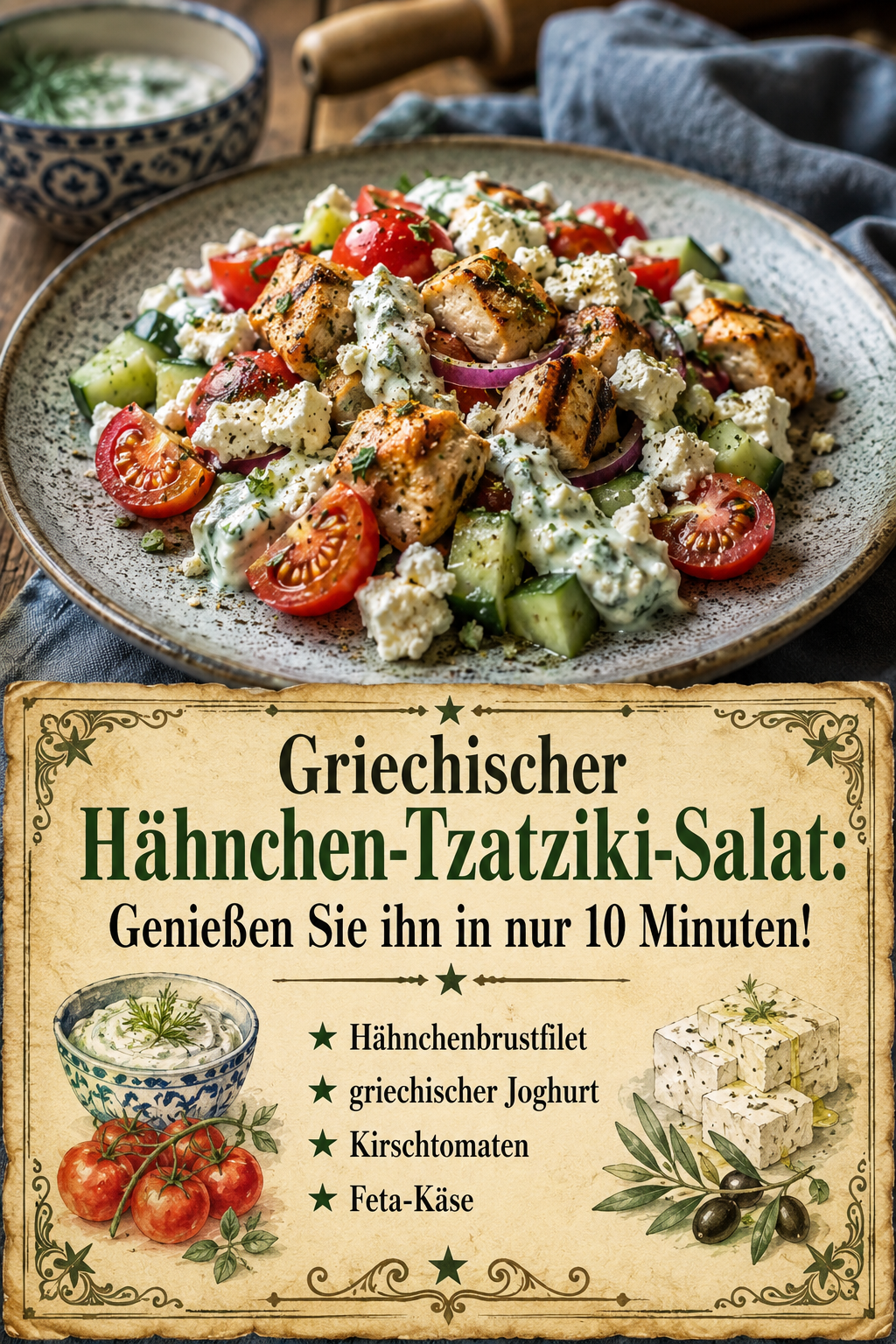 Griechischer Hähnchen-Tzatziki-Salat: Genießen Sie ihn in nur 10 Minuten!