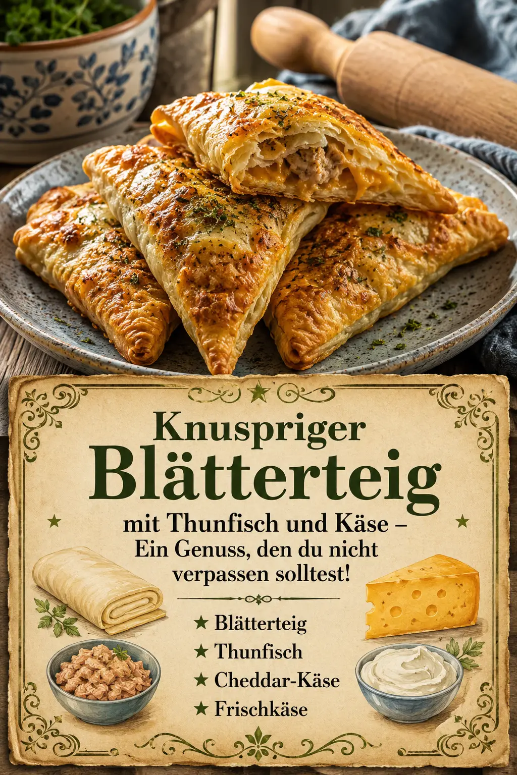 Knuspriger Blätterteig mit Thunfisch und Käse – Ein Genuss, den du nicht verpassen solltest!