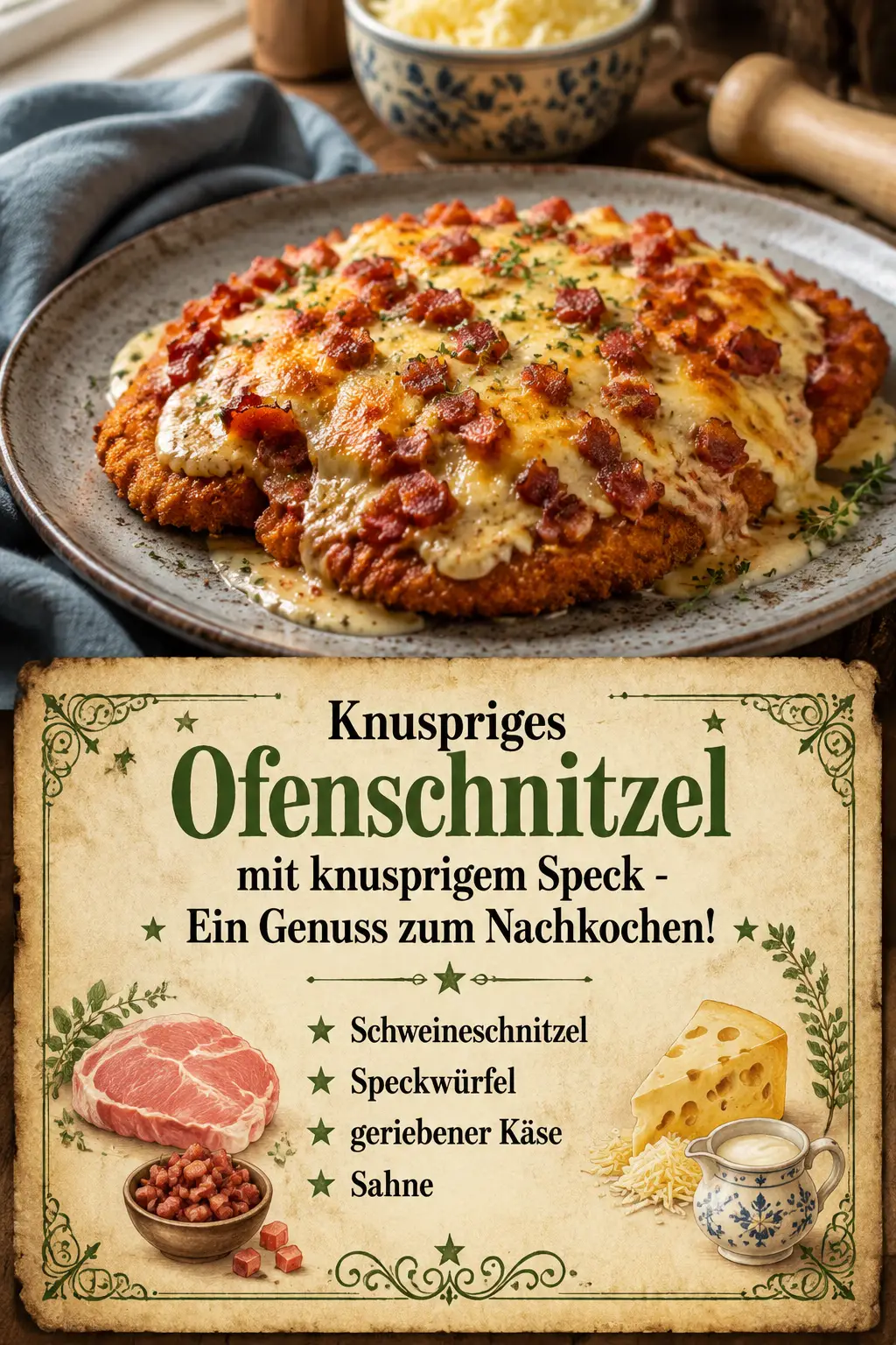 Knuspriges Ofenschnitzel mit knusprigem Speck - Ein Genuss zum Nachkochen!