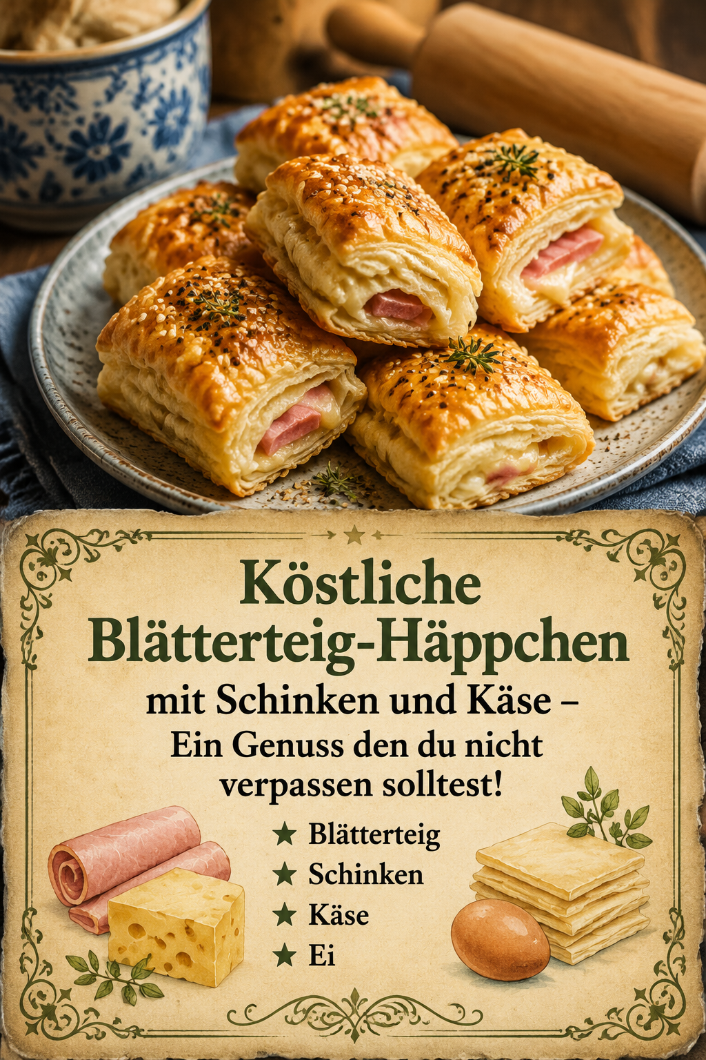 Köstliche Blätterteig-Häppchen mit Schinken und Käse – Ein Genuss den du nicht verpassen solltest!