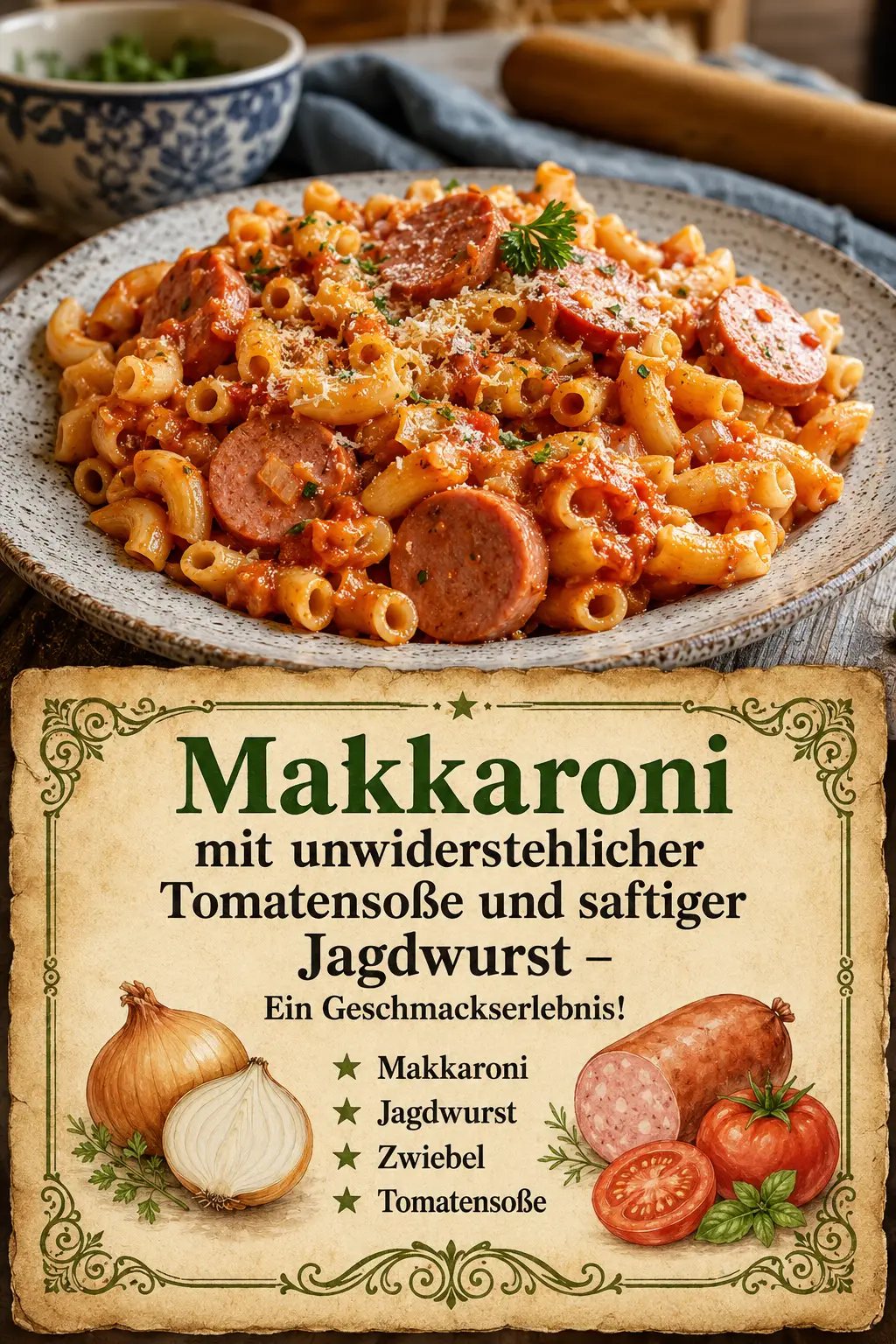 Makkaroni mit unwiderstehlicher Tomatensoße und saftiger Jagdwurst – Ein Geschmackserlebnis!