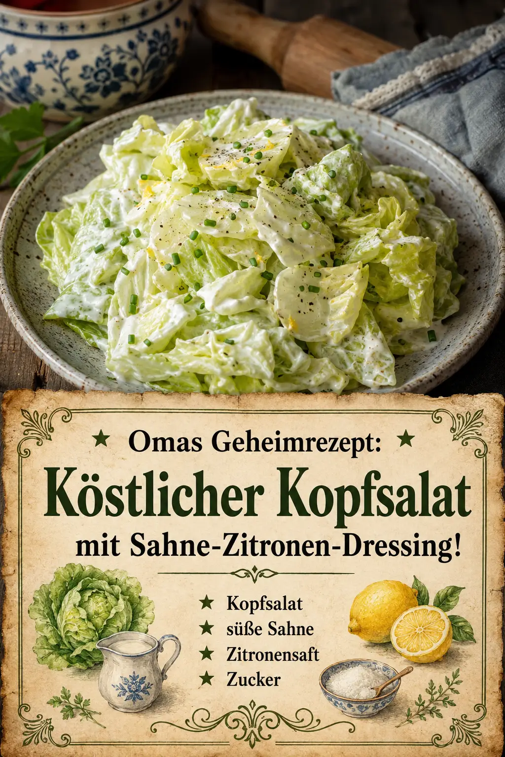 Omas Geheimrezept: Köstlicher Kopfsalat mit Sahne-Zitronen-Dressing!