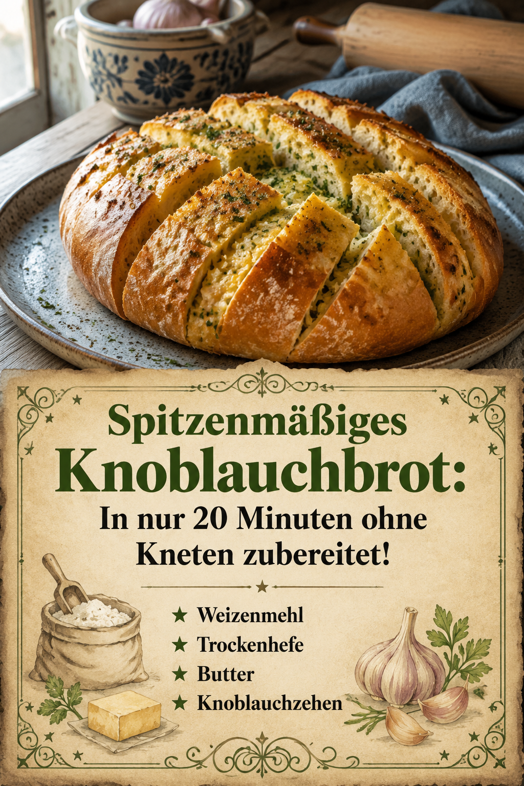 Spitzenmäßiges Knoblauchbrot: In nur 20 Minuten ohne Kneten zubereitet!
