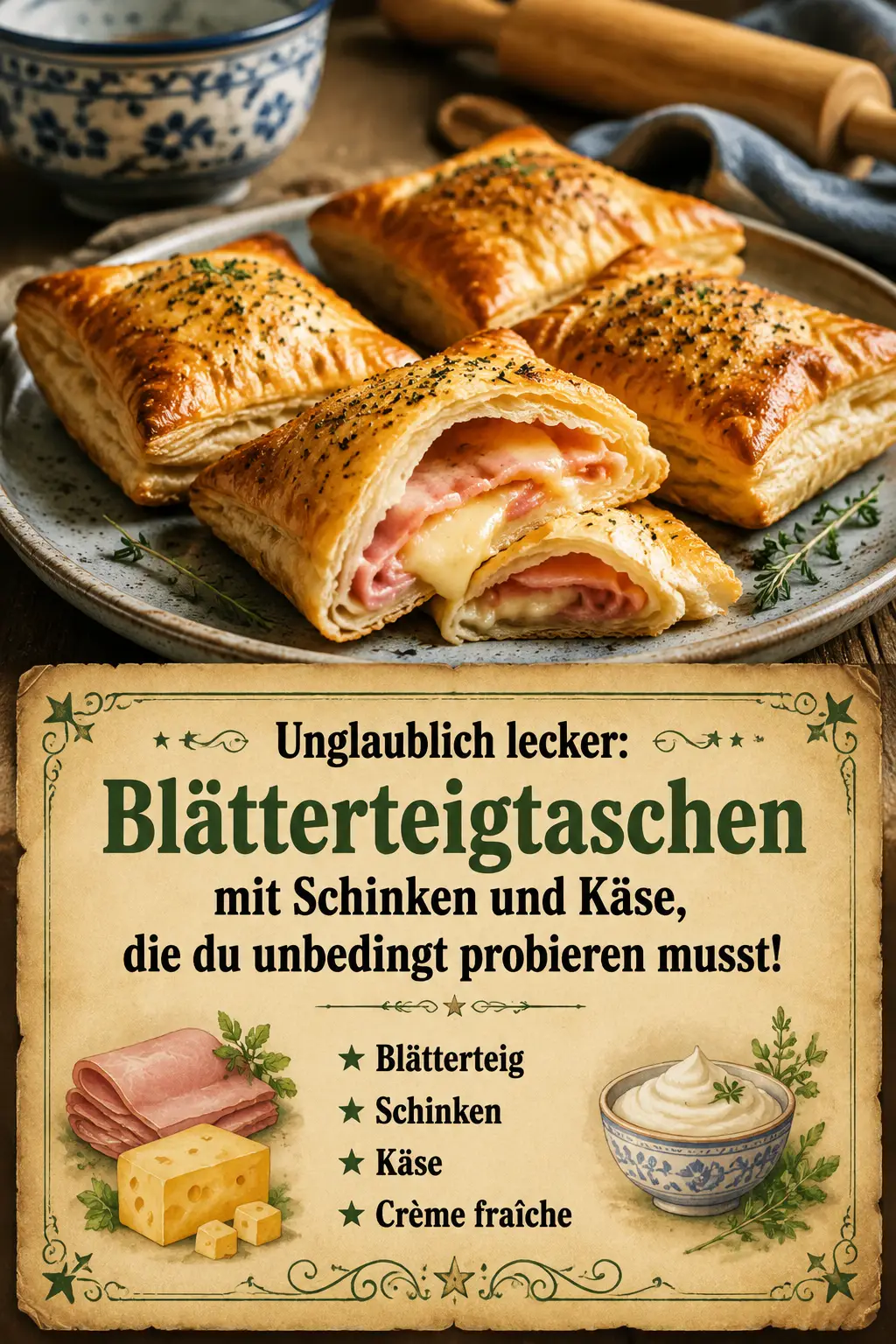 Unglaublich lecker: Blätterteigtaschen mit Schinken und Käse, die du unbedingt probieren musst!