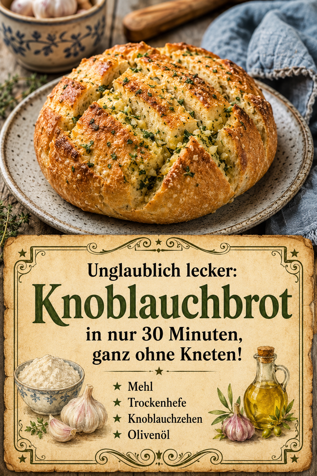 Unglaublich lecker: Knoblauchbrot in nur 30 Minuten, ganz ohne Kneten!
