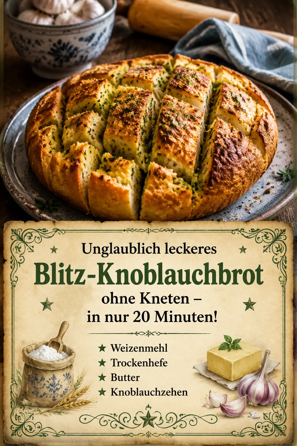 Unglaublich leckeres Blitz-Knoblauchbrot ohne Kneten – in nur 20 Minuten!