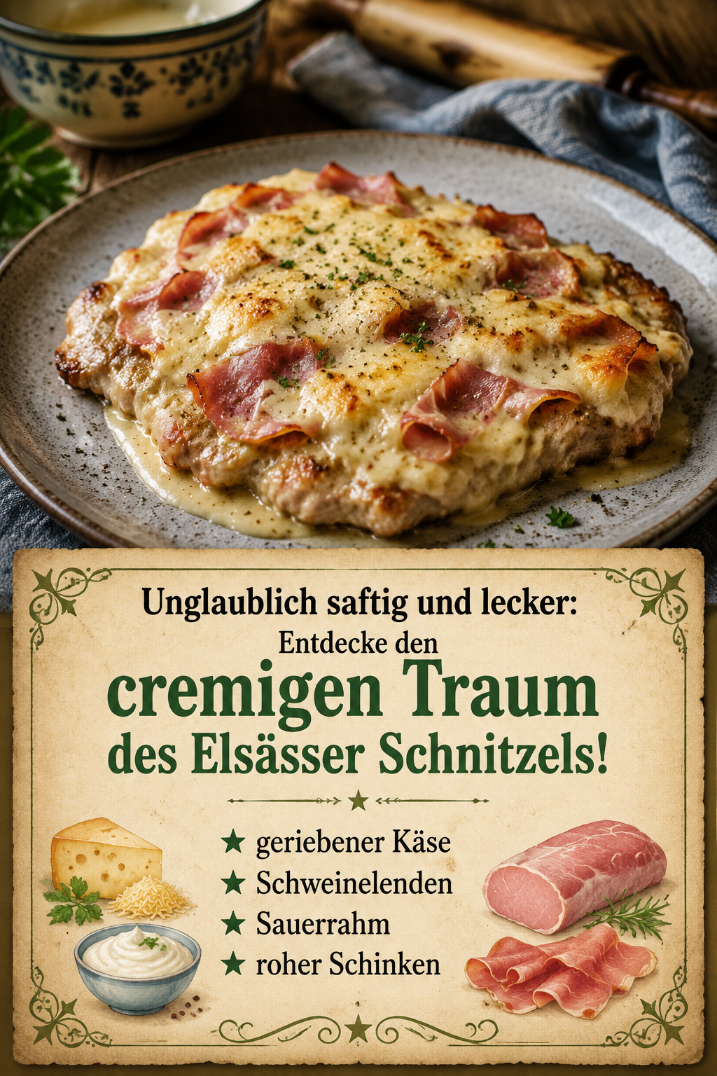 Unglaublich saftig und lecker: Entdecke den cremigen Traum des Elsässer Schnitzels!