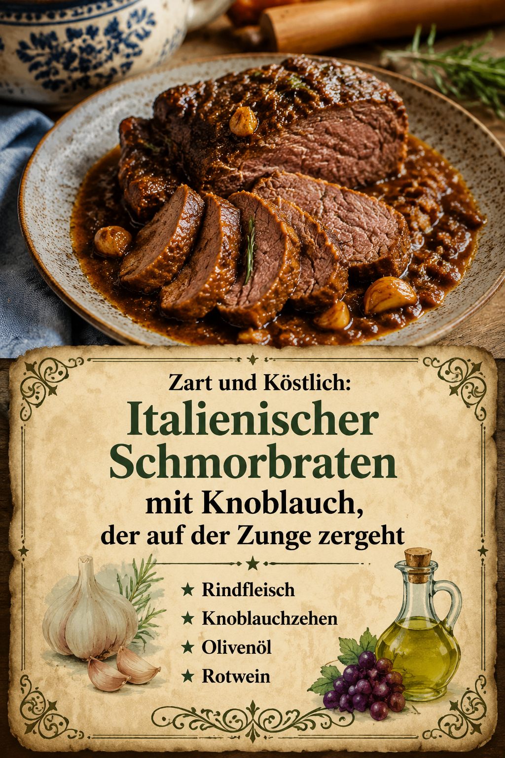 Zart und Köstlich: Italienischer Schmorbraten mit Knoblauch, der auf der Zunge zergeht