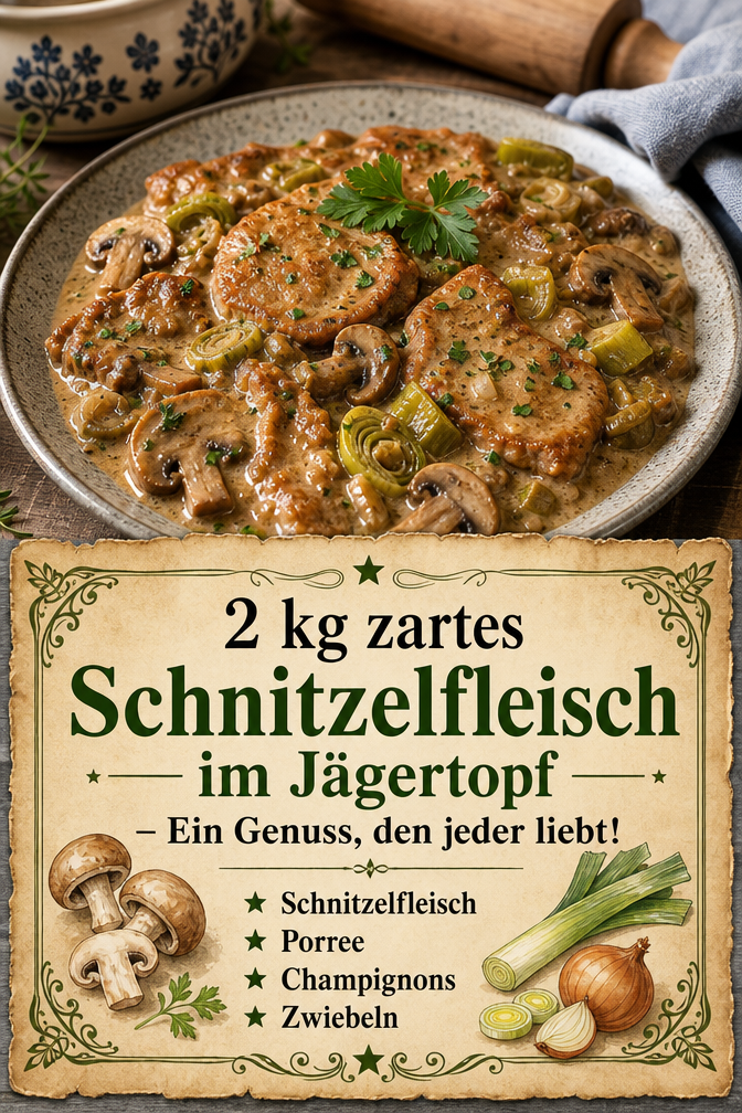 2 kg zartes Schnitzelfleisch im Jägertopf – Ein Genuss, den jeder liebt!