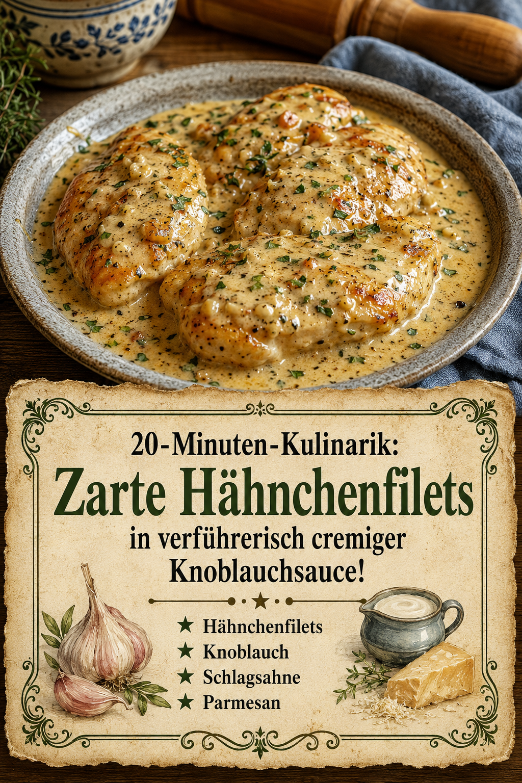 20-Minuten-Kulinarik: Zarte Hähnchenfilets in verführerisch cremiger Knoblauchsauce!