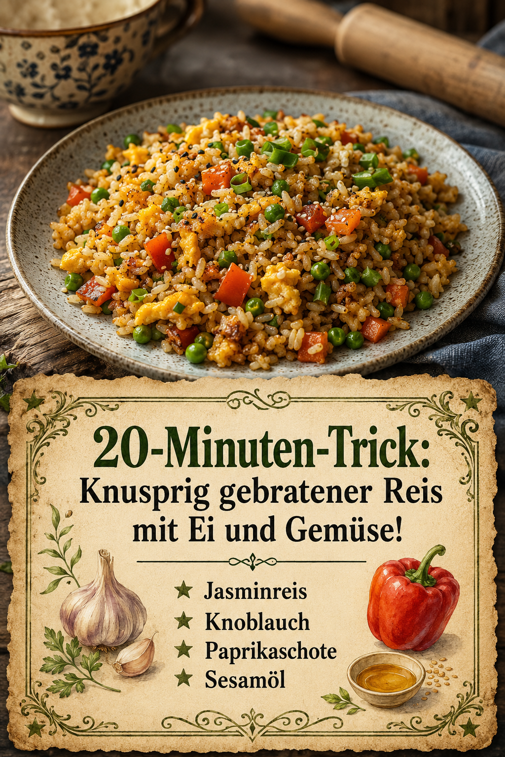 20-Minuten-Trick: Knusprig gebratener Reis mit Ei und Gemüse!