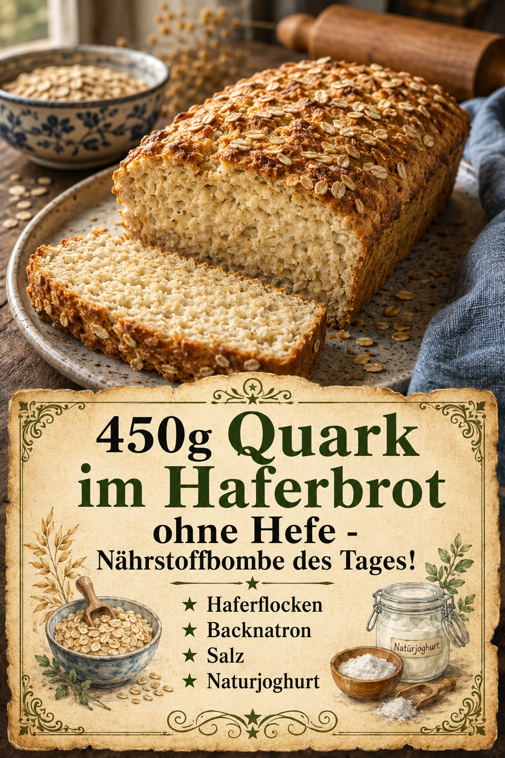450g Quark im Haferbrot ohne Hefe - Nährstoffbombe des Tages!