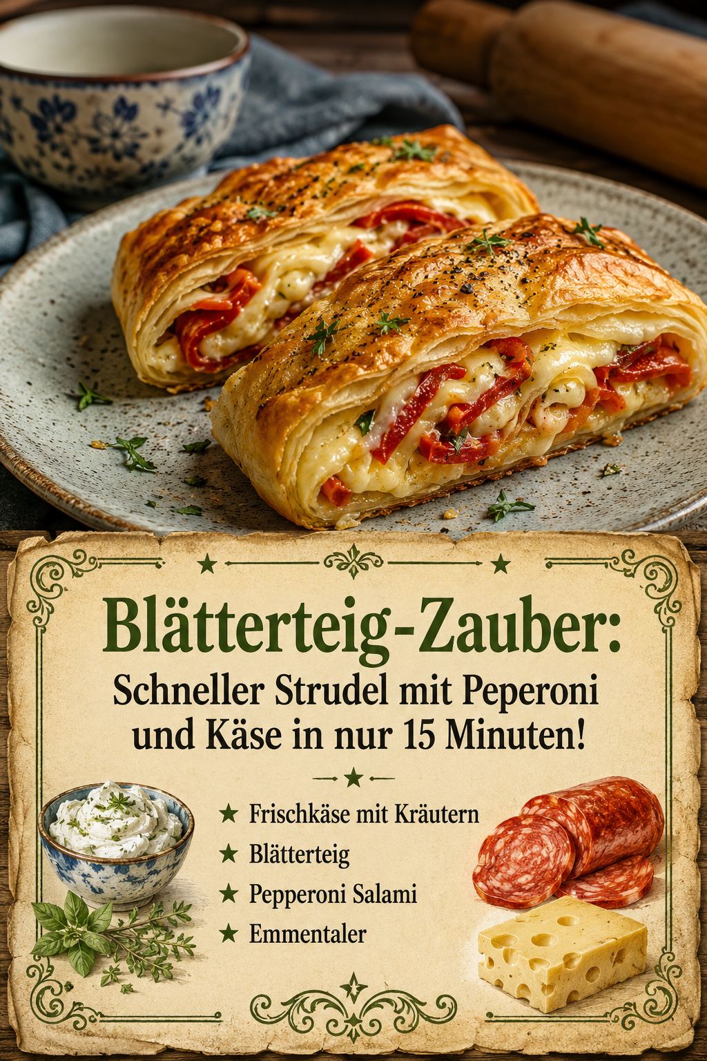 Blätterteig-Zauber: Schneller Strudel mit Peperoni und Käse in nur 15 Minuten!