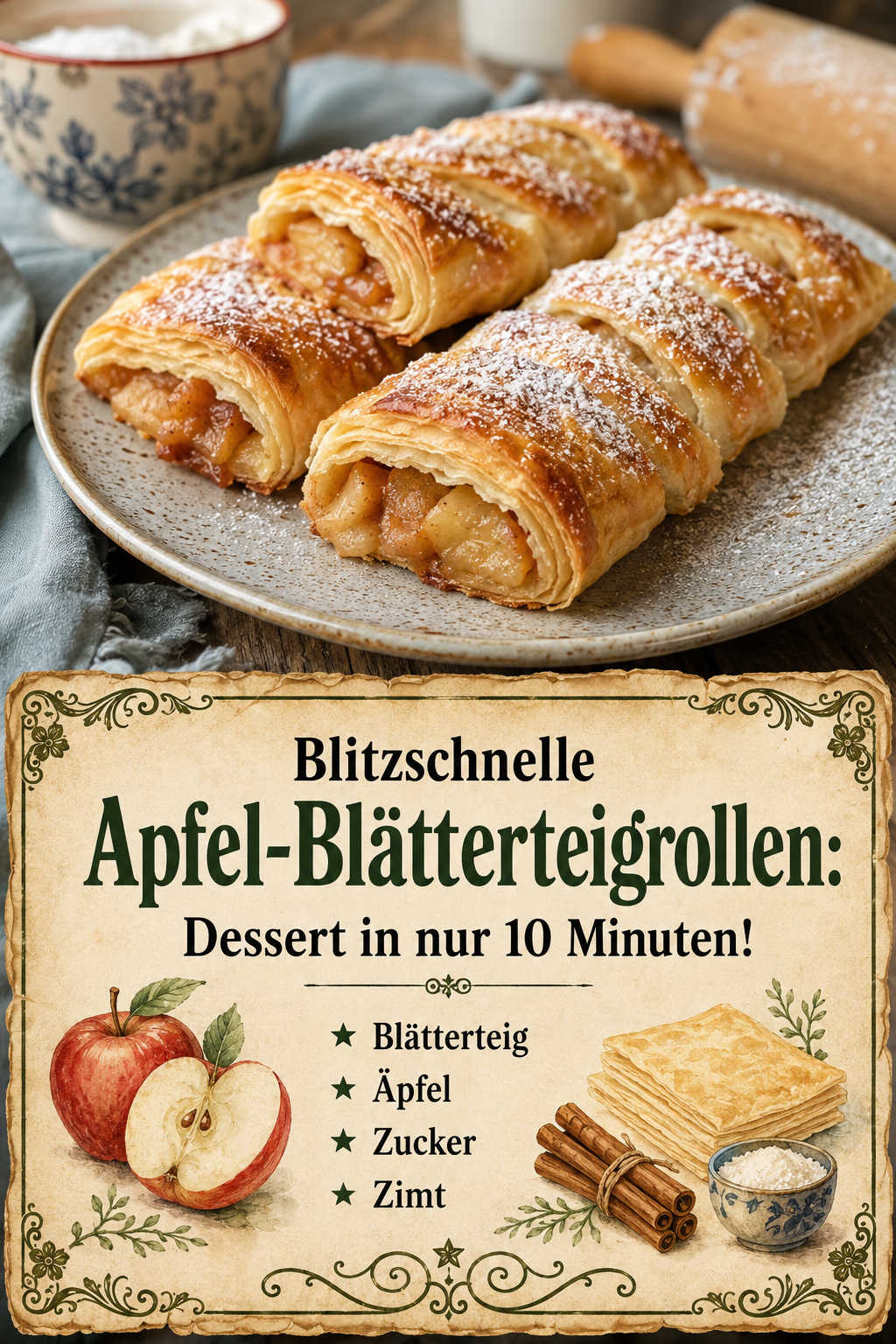 Blitzschnelle Apfel-Blätterteigrollen: Dessert in nur 10 Minuten!