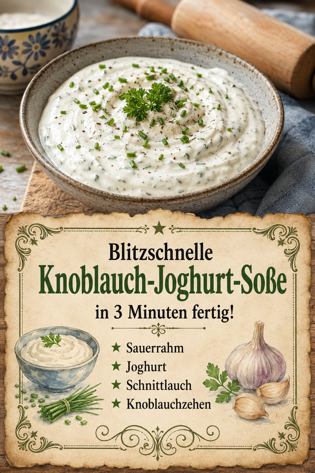 Blitzschnelle Knoblauch-Joghurt-Soße in 3 Minuten fertig!