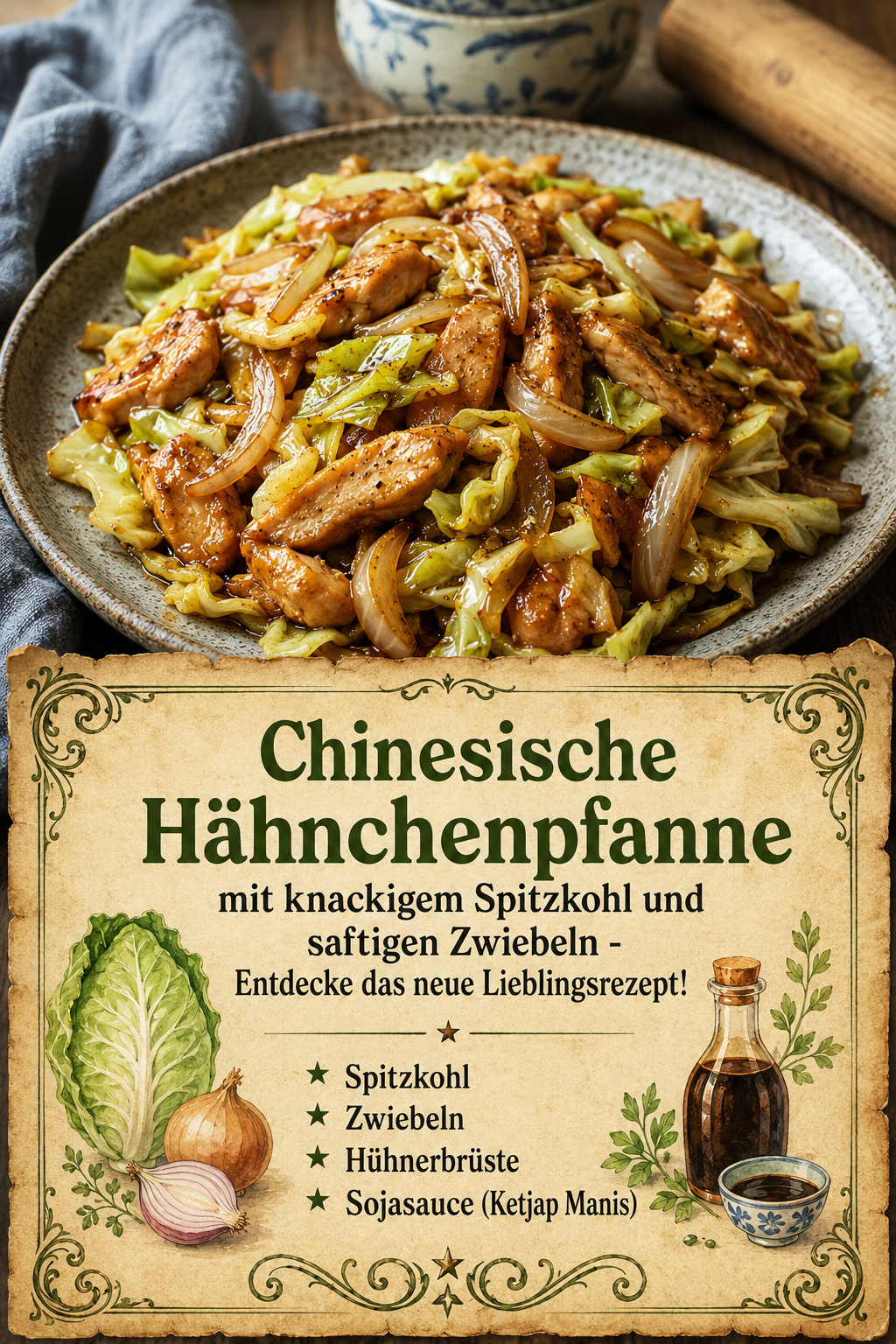 Chinesische Hähnchenpfanne mit knackigem Spitzkohl und saftigen Zwiebeln - Entdecke das neue Lieblingsrezept!