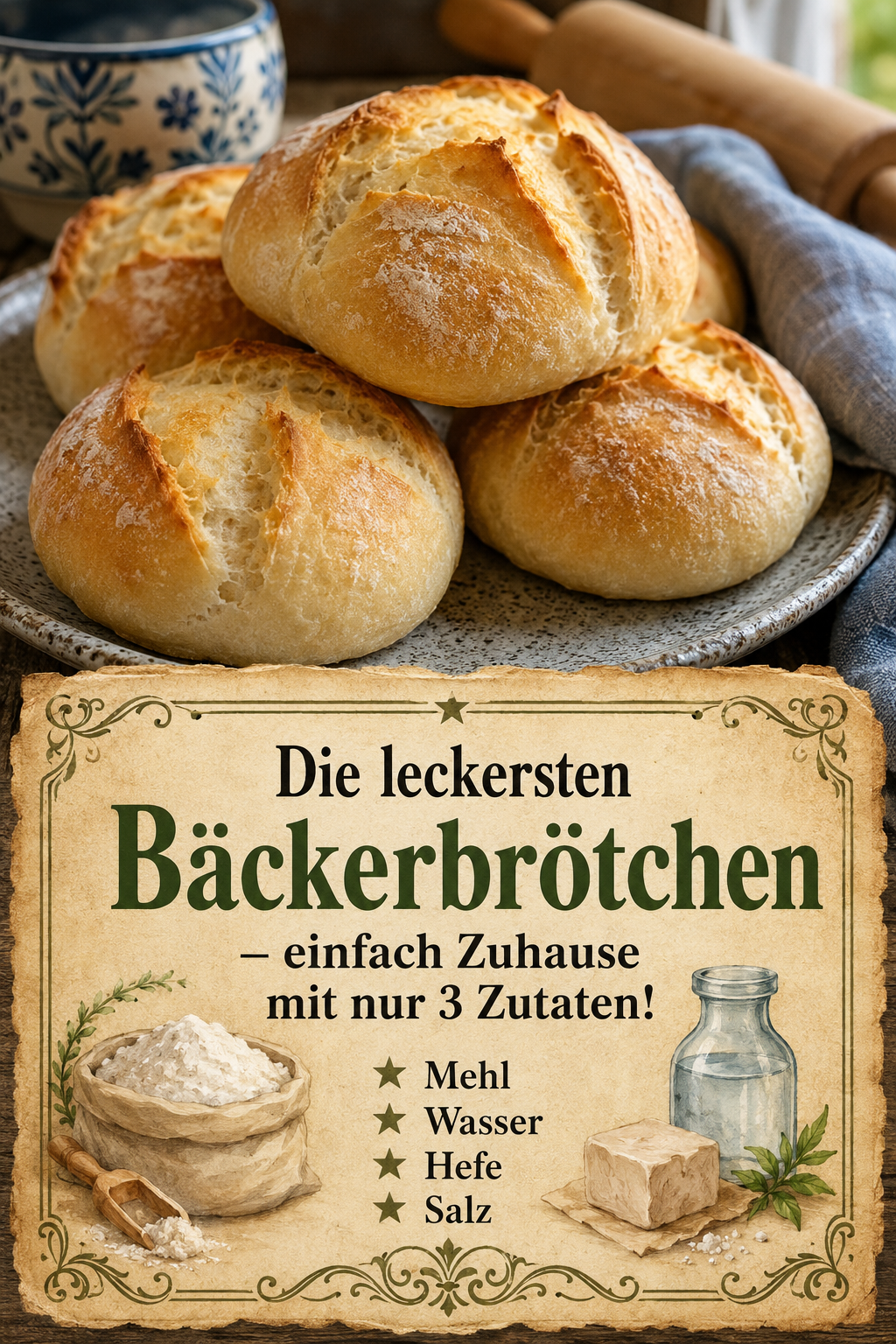 Die leckersten Bäckerbrötchen – einfach Zuhause mit nur 3 Zutaten!