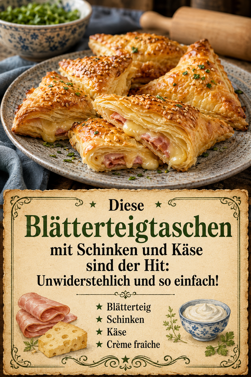 Diese Blätterteigtaschen mit Schinken und Käse sind der Hit: Unwiderstehlich und so einfach!