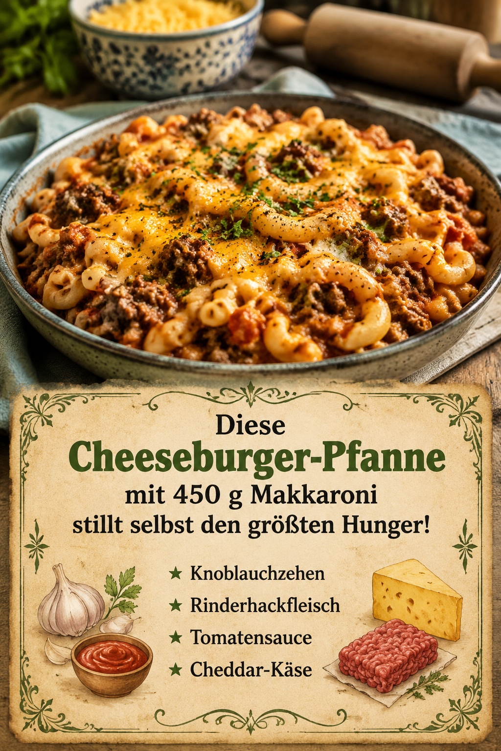 Diese Cheeseburger-Pfanne mit 450 g Makkaroni stillt selbst den größten Hunger!