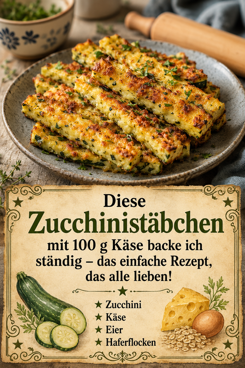 Diese Zucchinistäbchen mit 100 g Käse backe ich ständig – das einfache Rezept, das alle lieben!