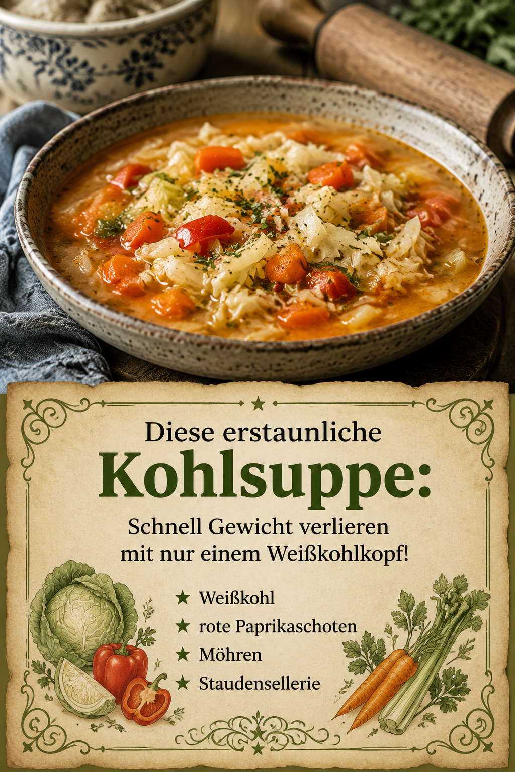 Diese erstaunliche Kohlsuppe: Schnell Gewicht verlieren mit nur einem Weißkohlkopf!