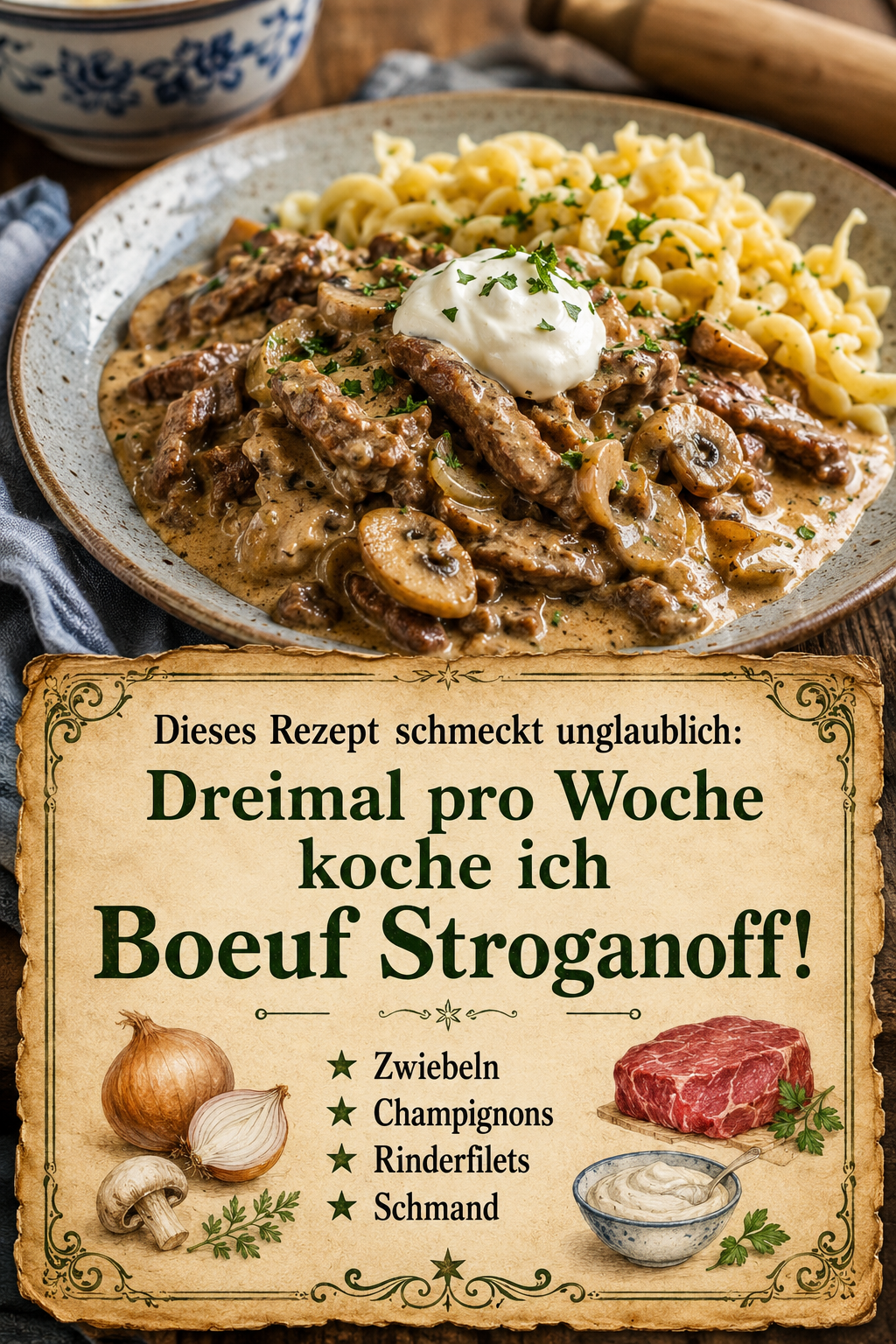 Dieses Rezept schmeckt unglaublich: Dreimal pro Woche koche ich Boeuf Stroganoff!