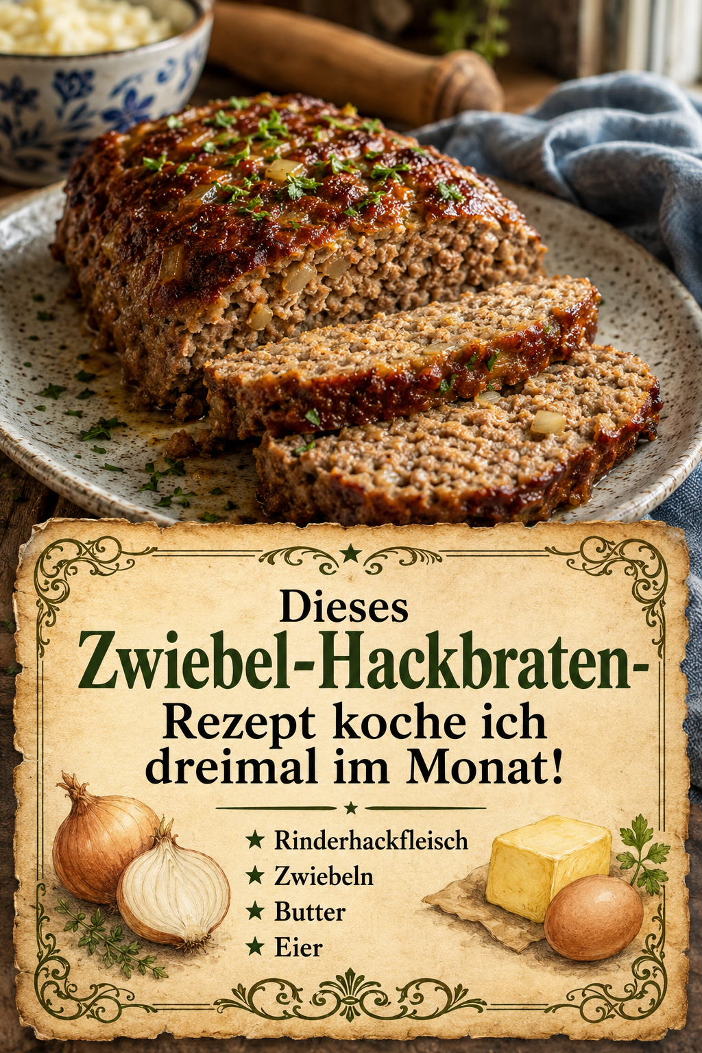 Dieses Zwiebel-Hackbraten-Rezept koche ich dreimal im Monat!