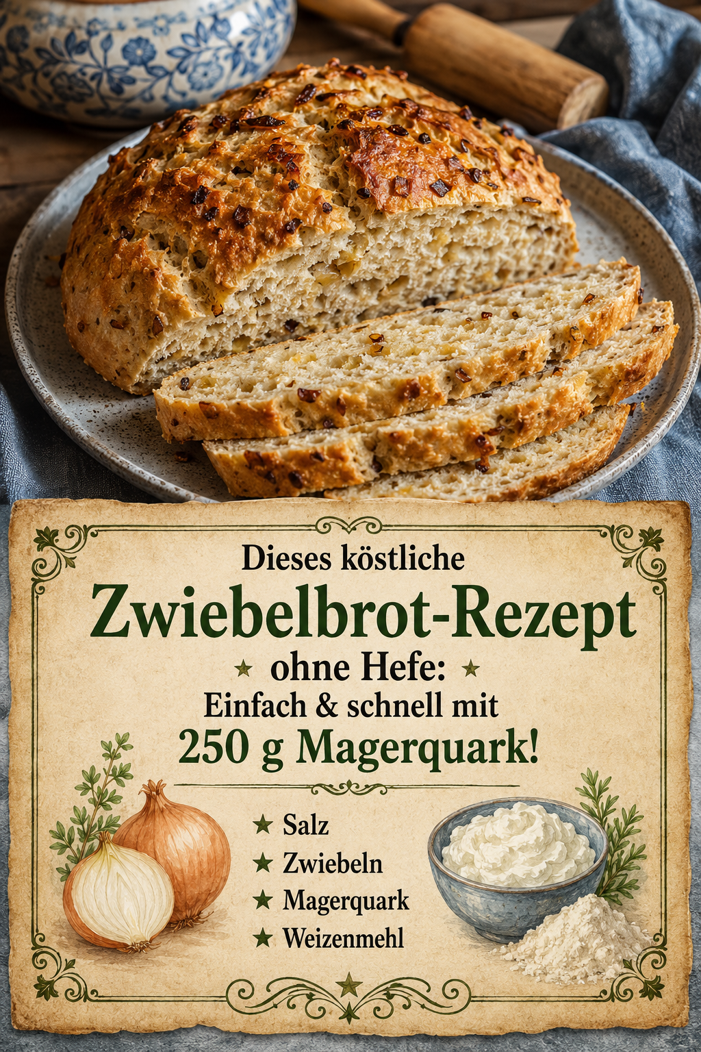 Dieses köstliche Zwiebelbrot-Rezept ohne Hefe: Einfach & schnell mit 250 g Magerquark!