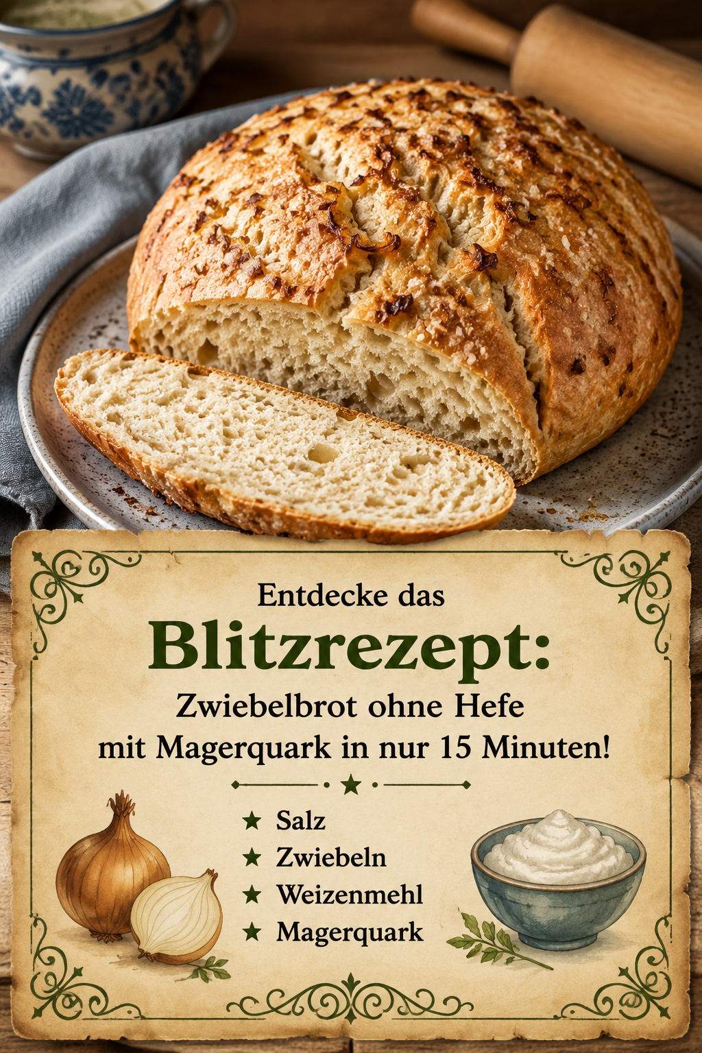 Entdecke das Blitzrezept: Zwiebelbrot ohne Hefe mit Magerquark in nur 15 Minuten!