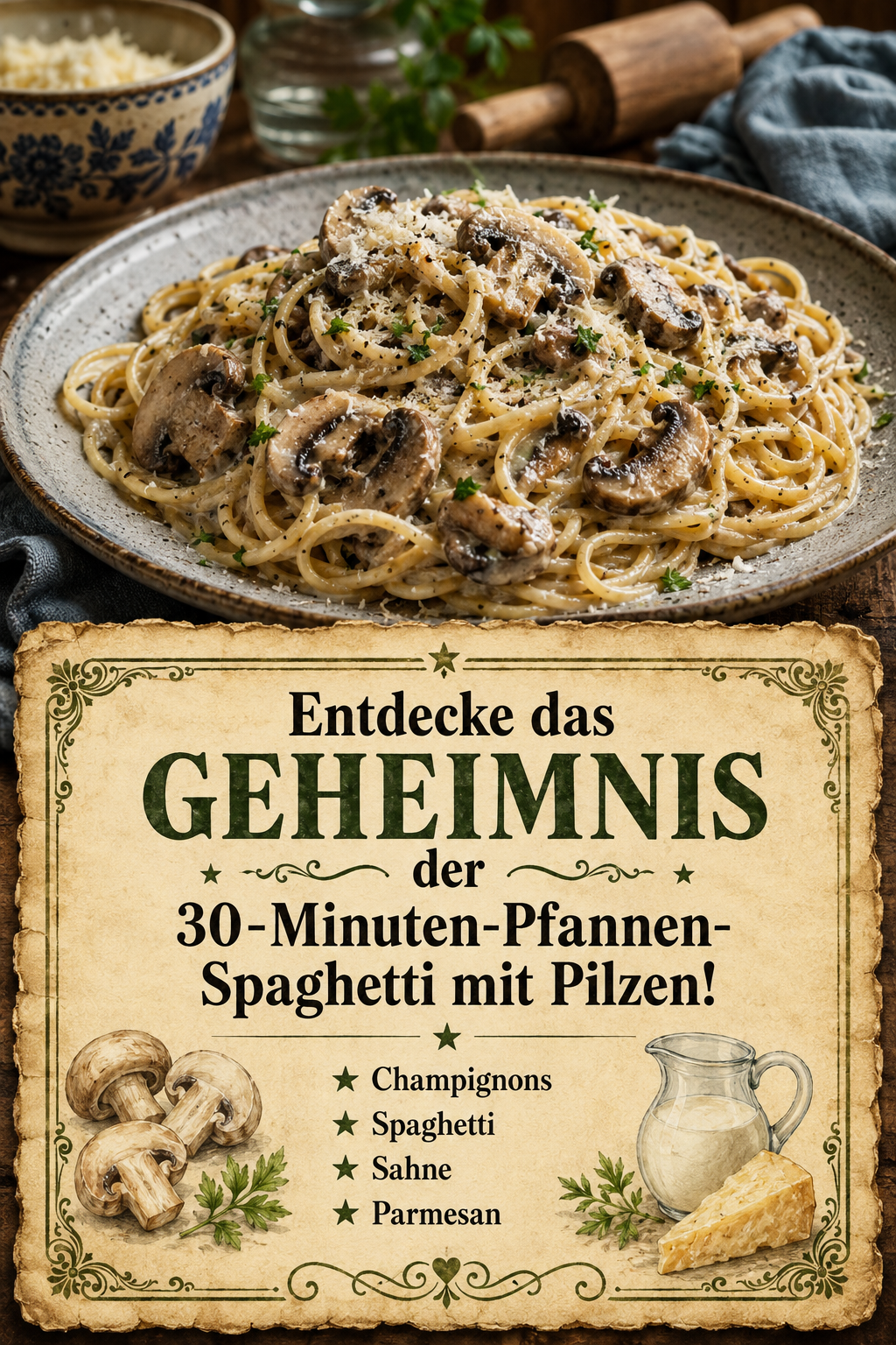 Entdecke das Geheimnis der 30-Minuten-Pfannen-Spaghetti mit Pilzen!