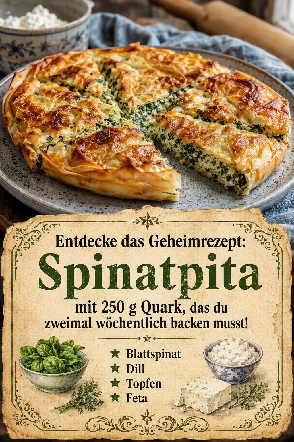Entdecke das Geheimrezept: Spinatpita mit 250 g Quark, das du zweimal wöchentlich backen musst!