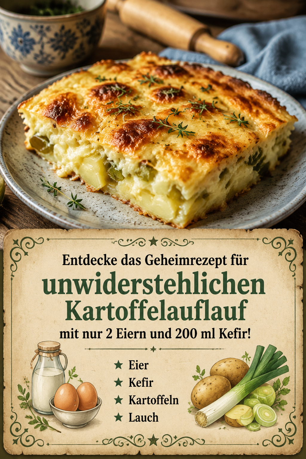 Entdecke das Geheimrezept für unwiderstehlichen Kartoffelauflauf mit nur 2 Eiern und 200 ml Kefir!