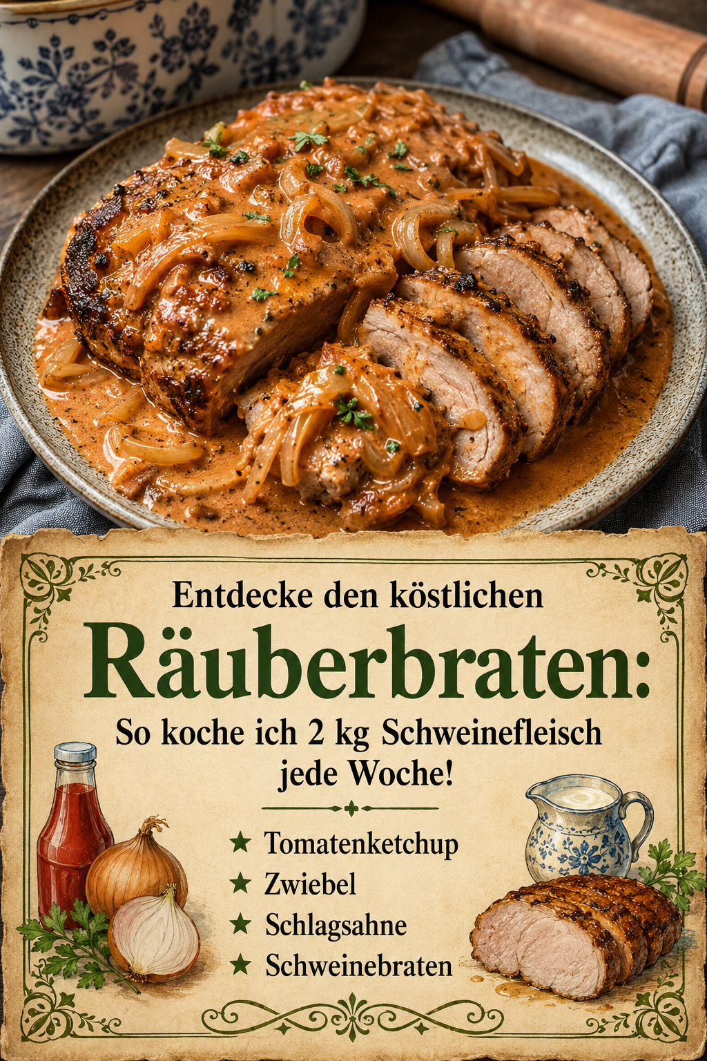 Entdecke den köstlichen Räuberbraten: So koche ich 2 kg Schweinefleisch jede Woche!