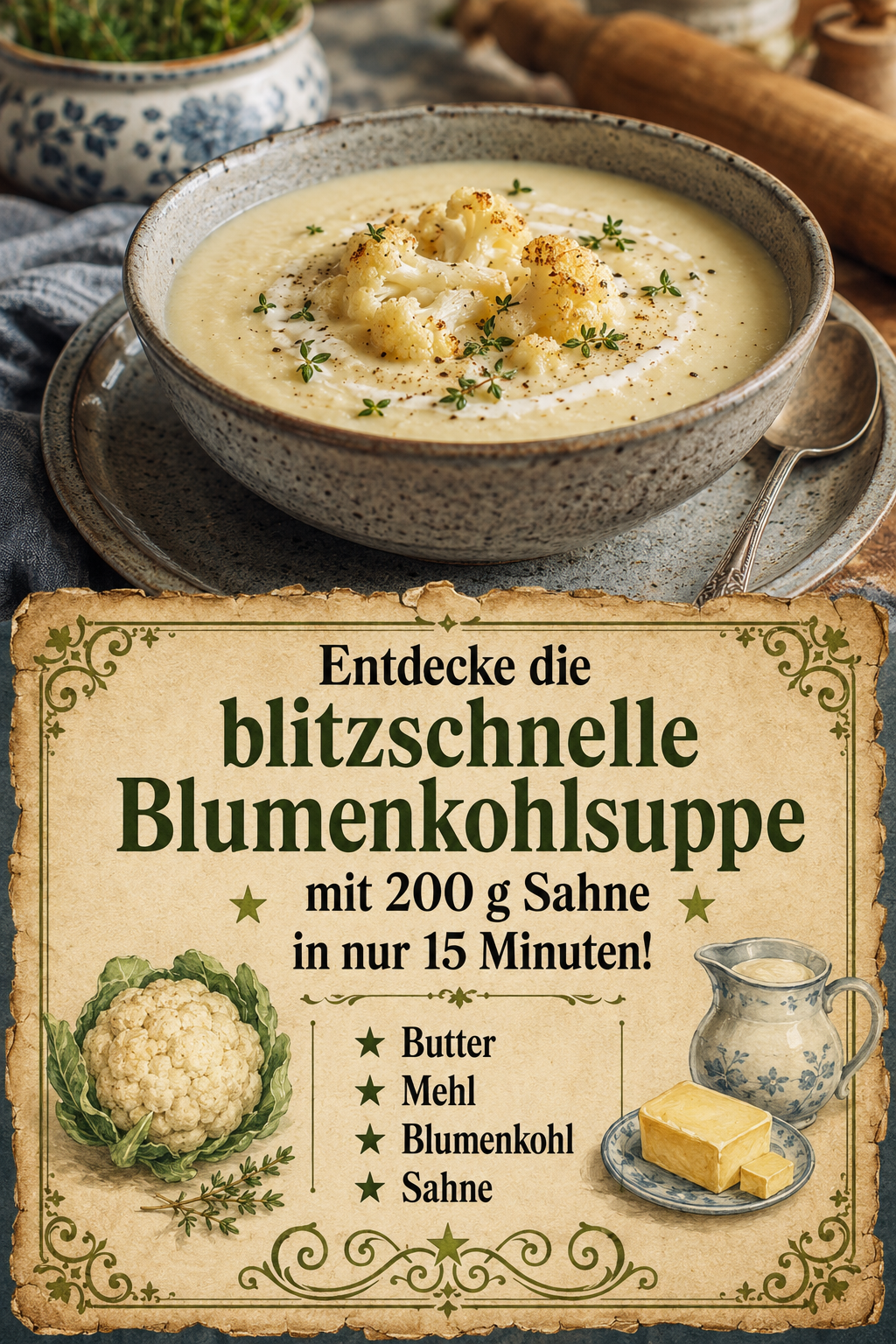 Entdecke die blitzschnelle Blumenkohlsuppe mit 200 g Sahne in nur 15 Minuten!