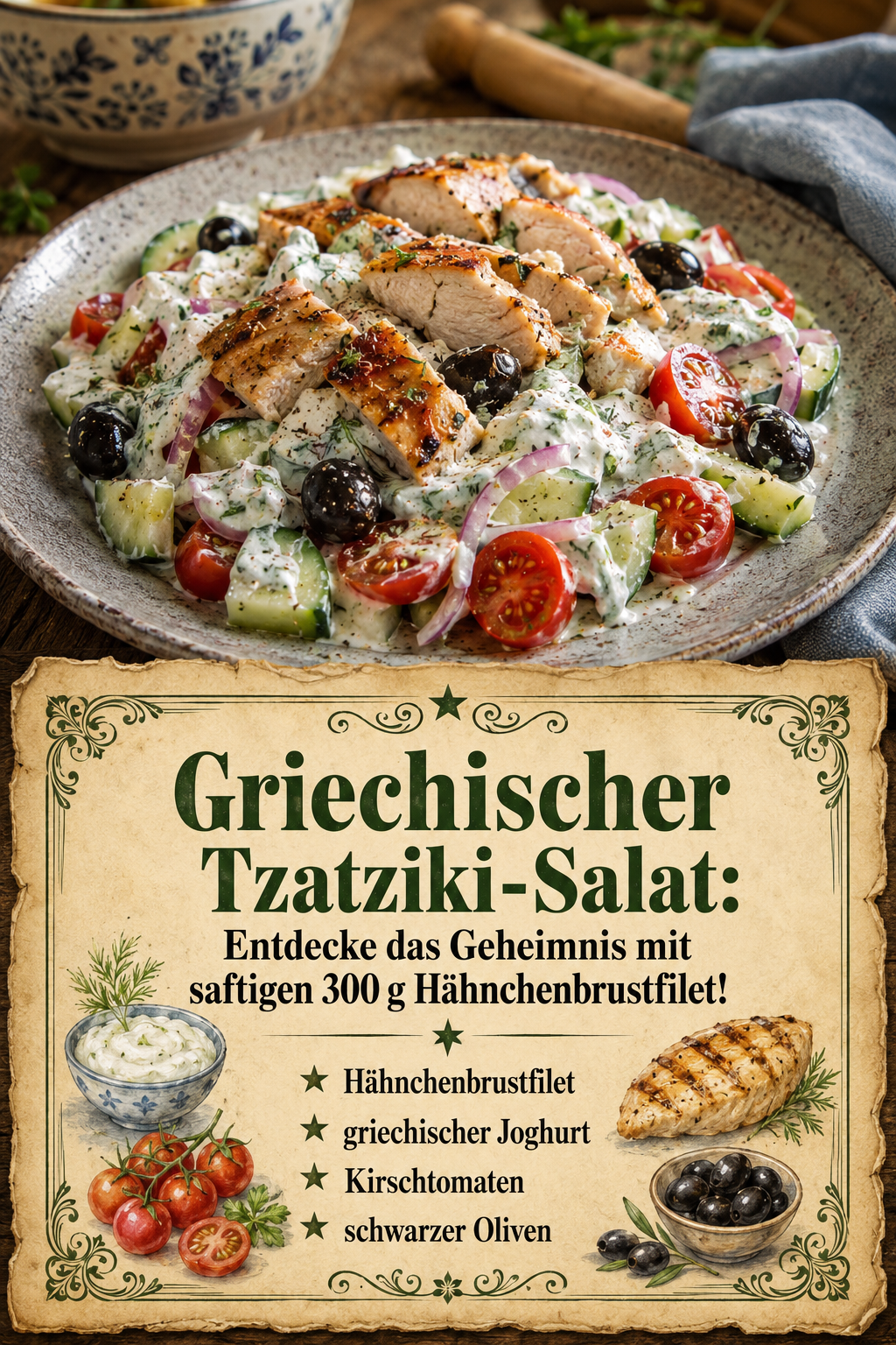 Griechischer Tzatziki-Salat: Entdecke das Geheimnis mit saftigen 300 g Hähnchenbrustfilet!