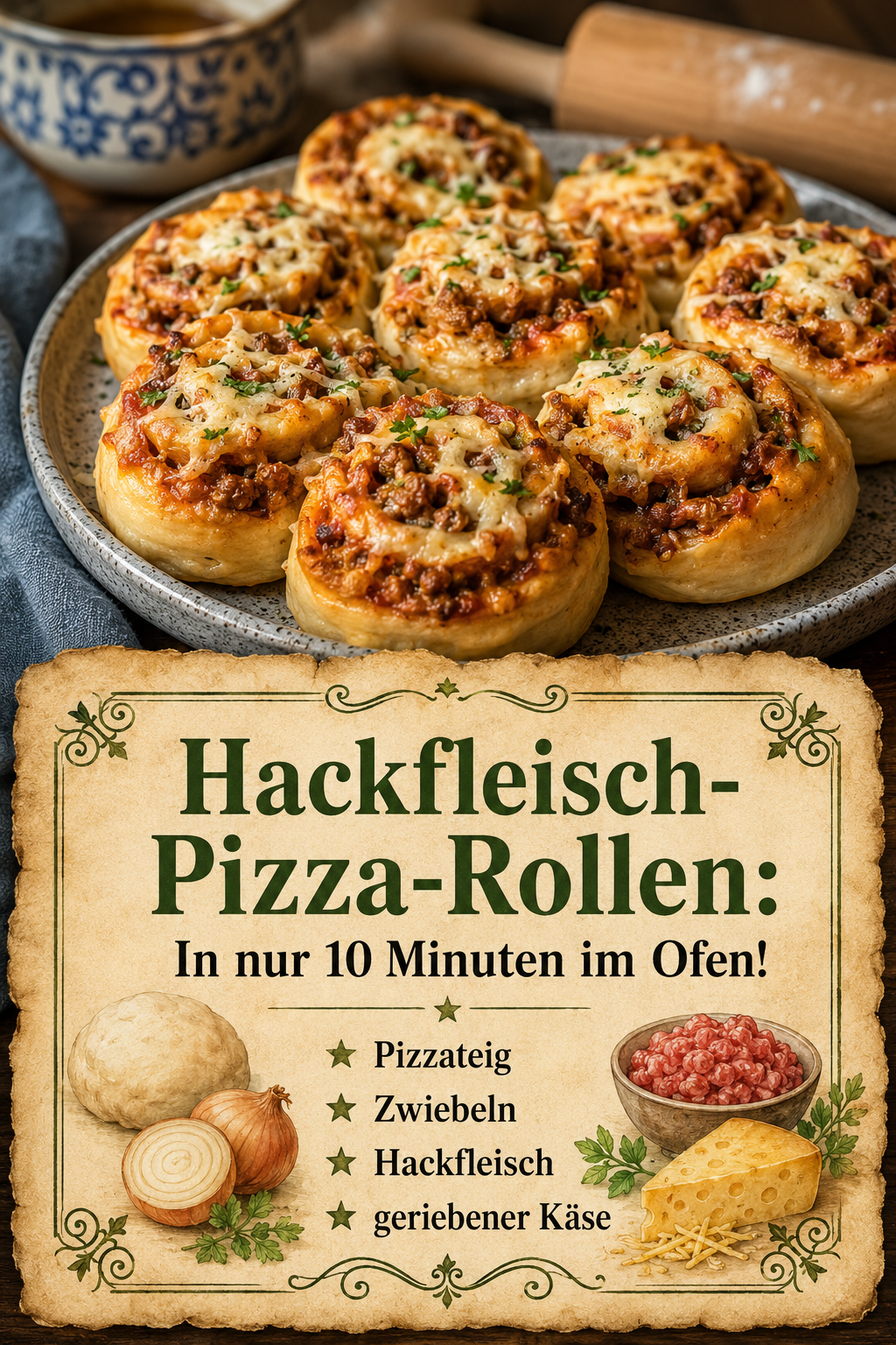 Hackfleisch-Pizza-Rollen: In nur 10 Minuten im Ofen!