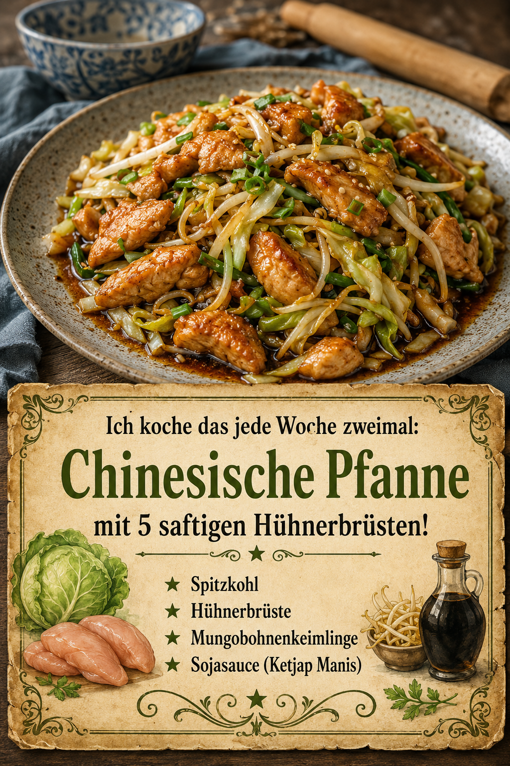 Ich koche das jede Woche zweimal: Chinesische Pfanne mit 5 saftigen Hühnerbrüsten!
