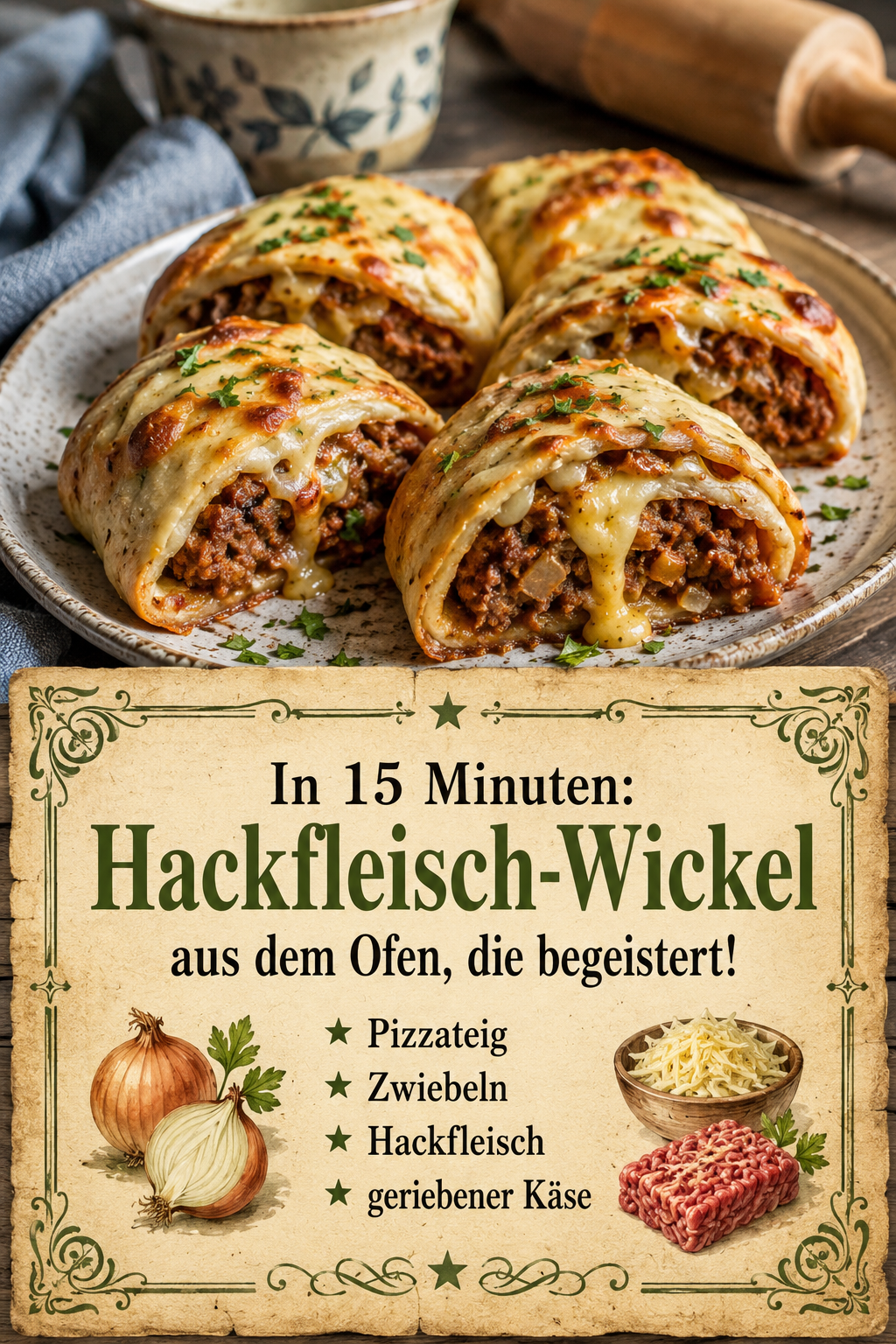 In 15 Minuten: Hackfleisch-Wickel aus dem Ofen, die begeistert!