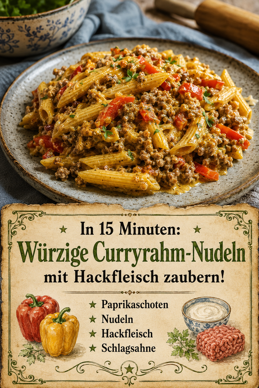 In 15 Minuten: Würzige Curryrahm-Nudeln mit Hackfleisch zaubern!