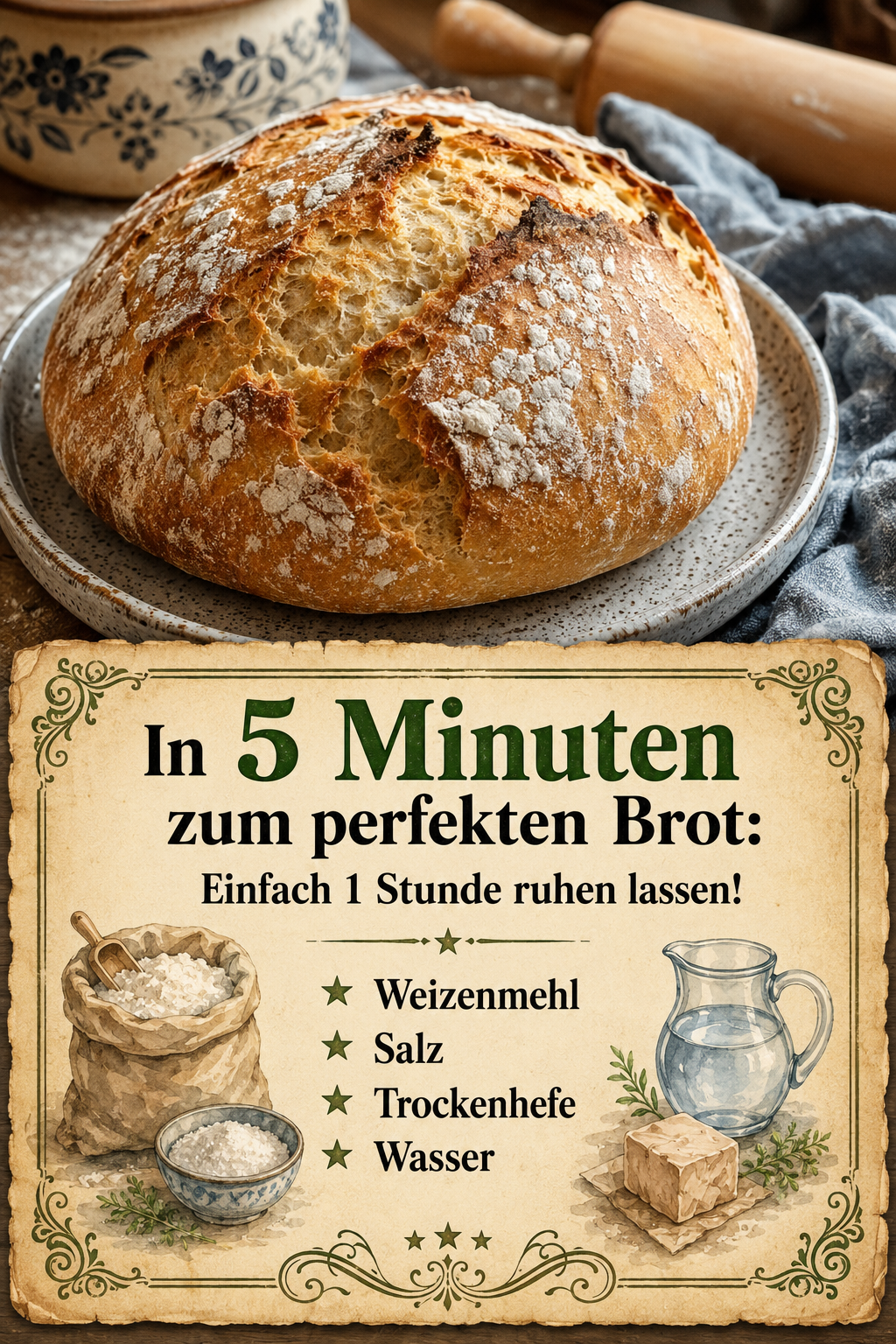 In 5 Minuten zum perfekten Brot: Einfach 1 Stunde ruhen lassen!