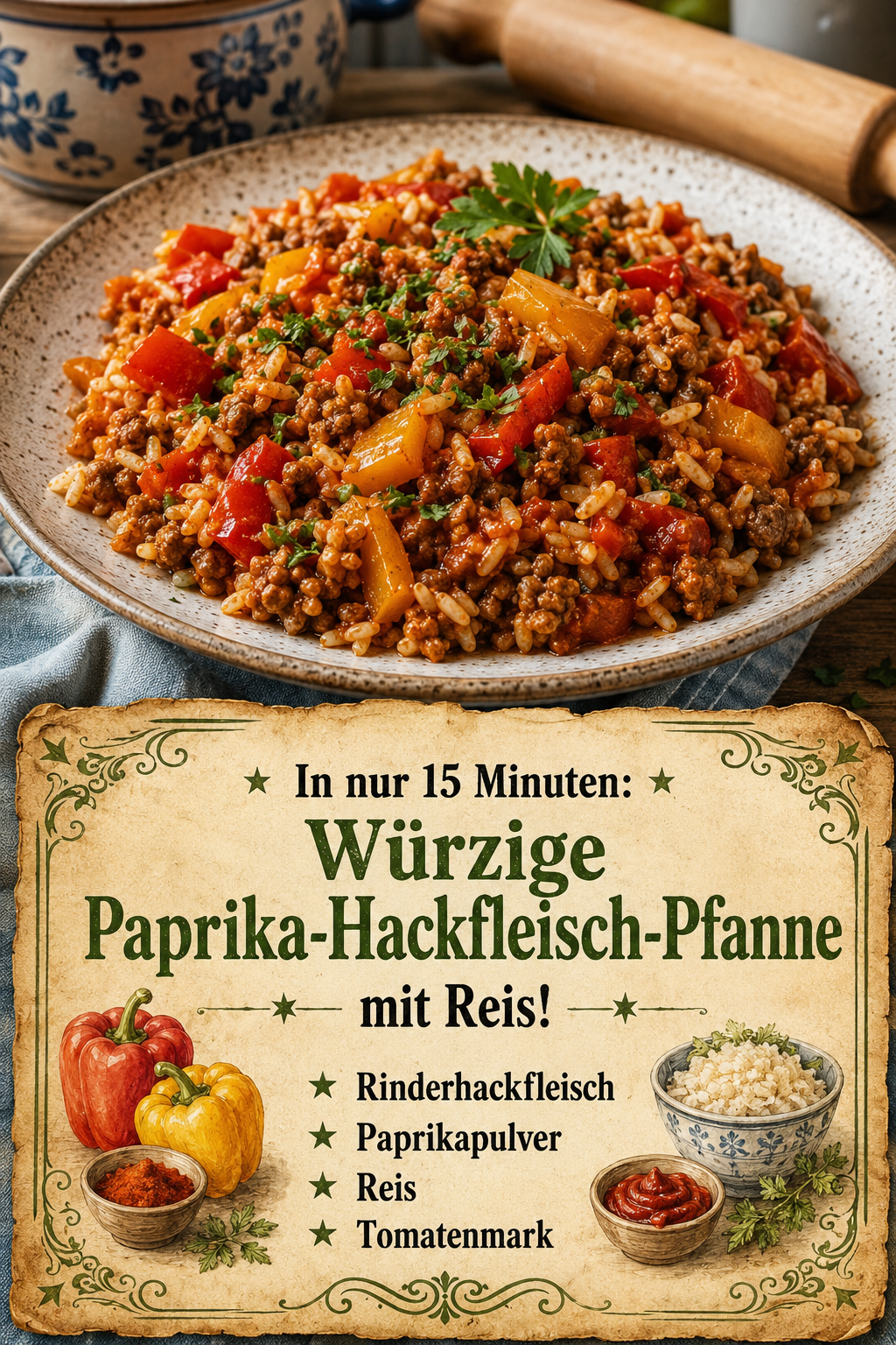 In nur 15 Minuten: Würzige Paprika-Hackfleisch-Pfanne mit Reis!
